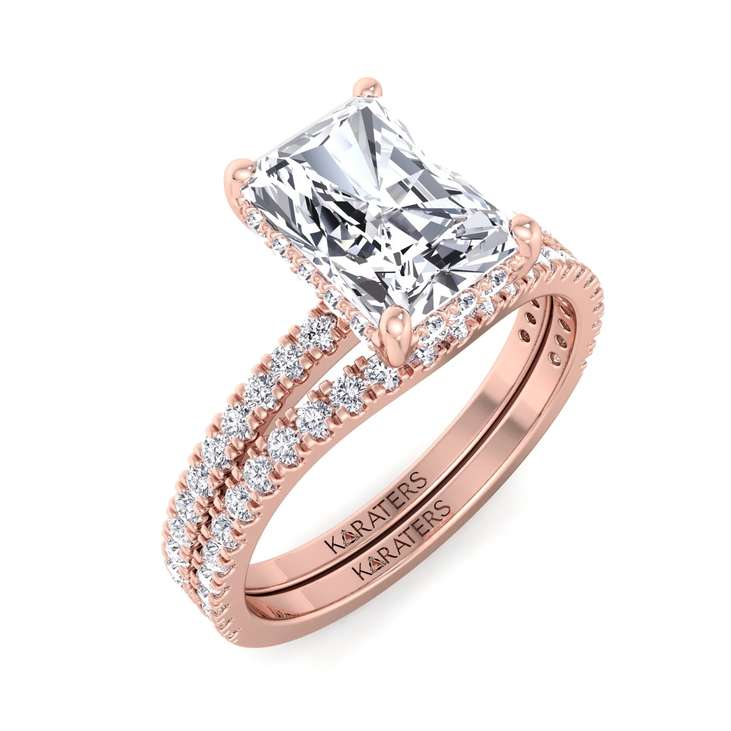 3.80CT Total Weight Radiant Cut Lab Grown Diamond Wedding Set - Image 10