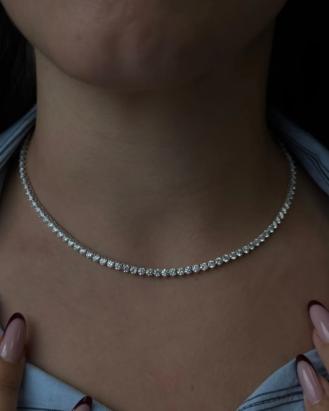 3 Prong Round Shape Lab Grown Diamond Tennis Necklace - Martini Style 14K Solid Gold - Image 14