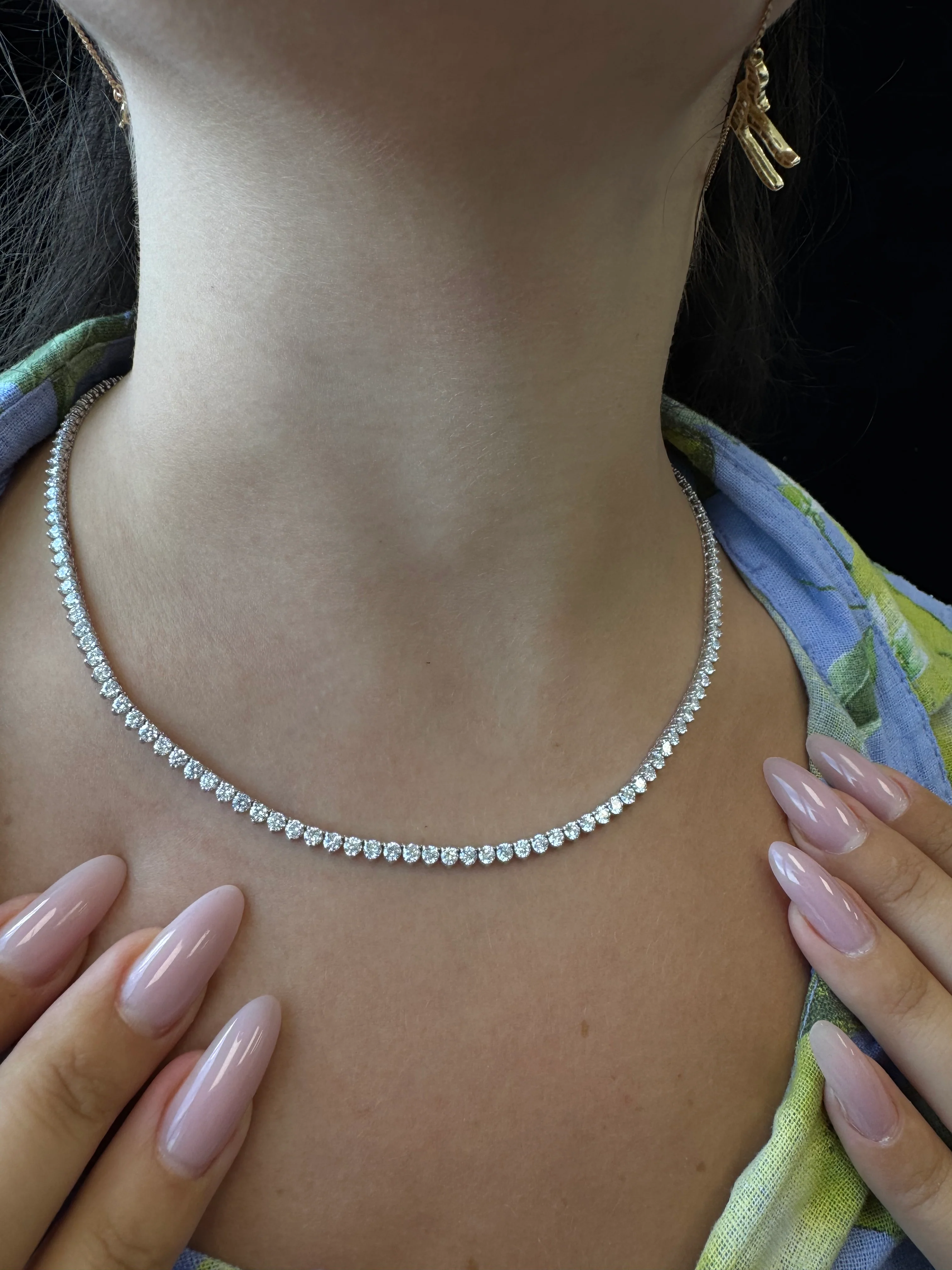 3 Prong Round Shape Lab Grown Diamond Tennis Necklace - Martini Style 14K Solid Gold - Image 4
