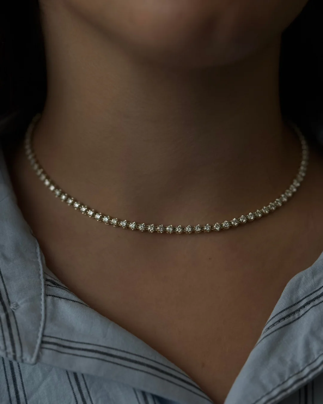 3 Prong Round Shape Lab Grown Diamond Tennis Necklace - Martini Style 14K Solid Gold - Image 5