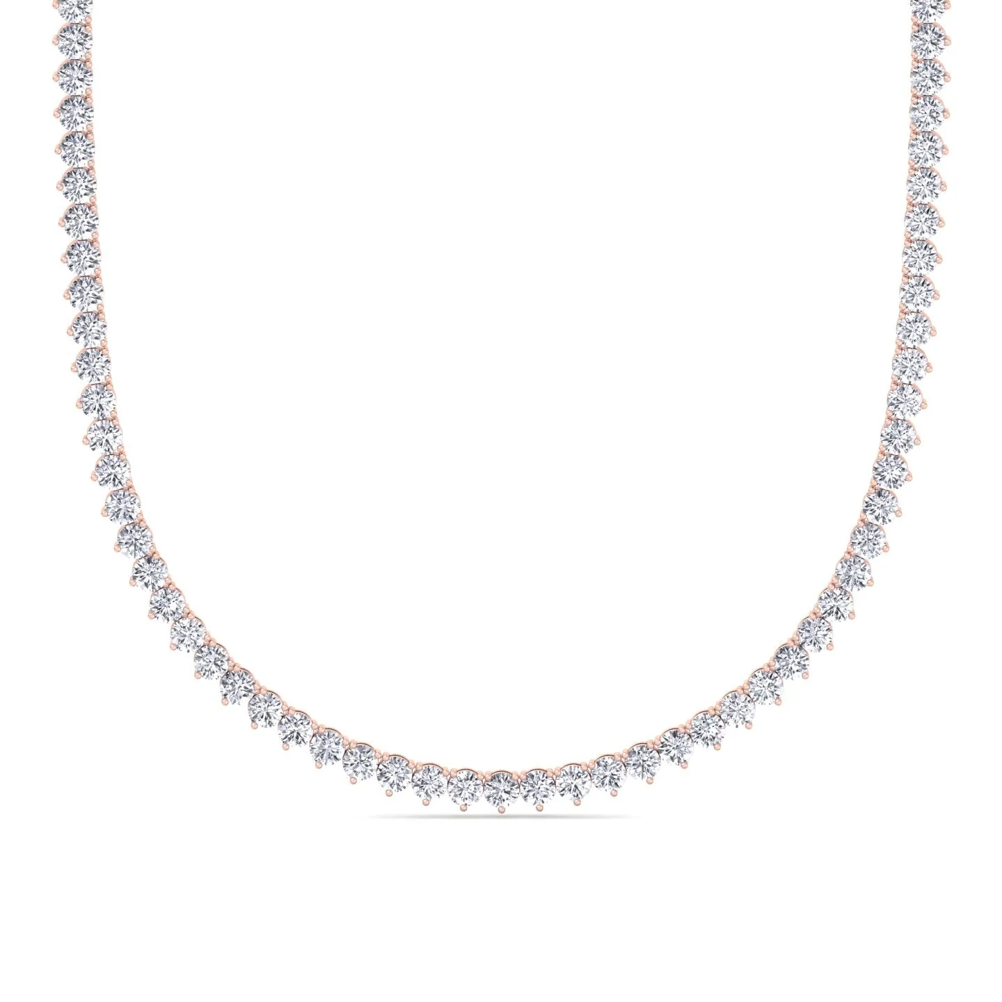 3 Prong Round Shape Lab Grown Diamond Tennis Necklace - Martini Style 14K Solid Gold - Image 10