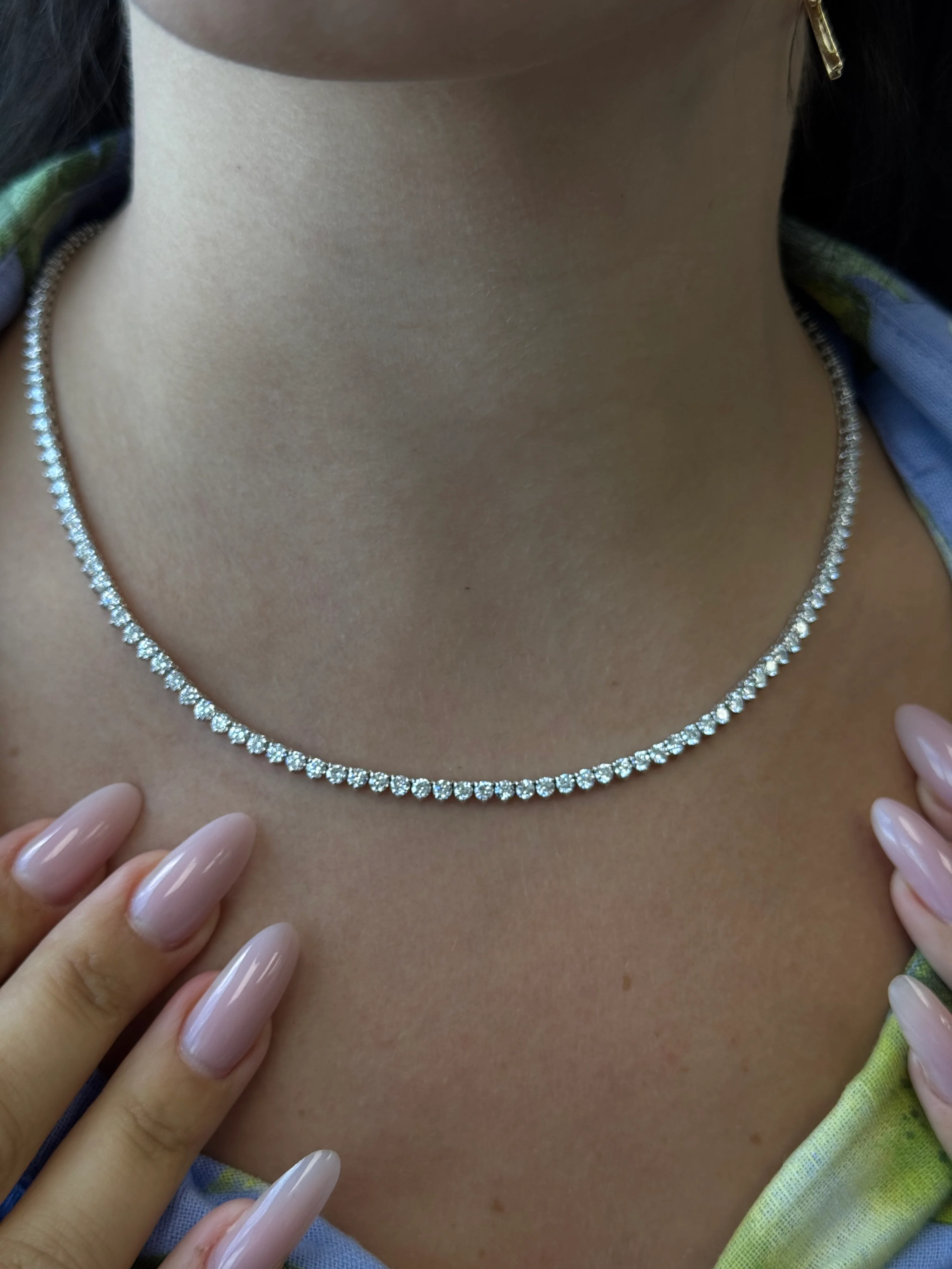 3 Prong Round Shape Lab Grown Diamond Tennis Necklace - Martini Style 18K Solid Gold - Image 4