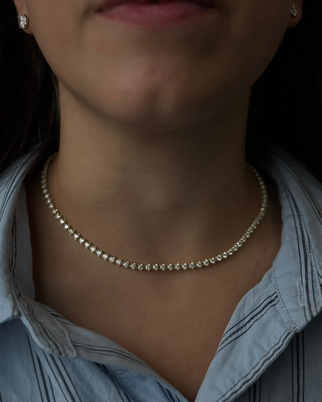 3 Prong Round Shape Lab Grown Diamond Tennis Necklace - Martini Style 18K Solid Gold - Image 5