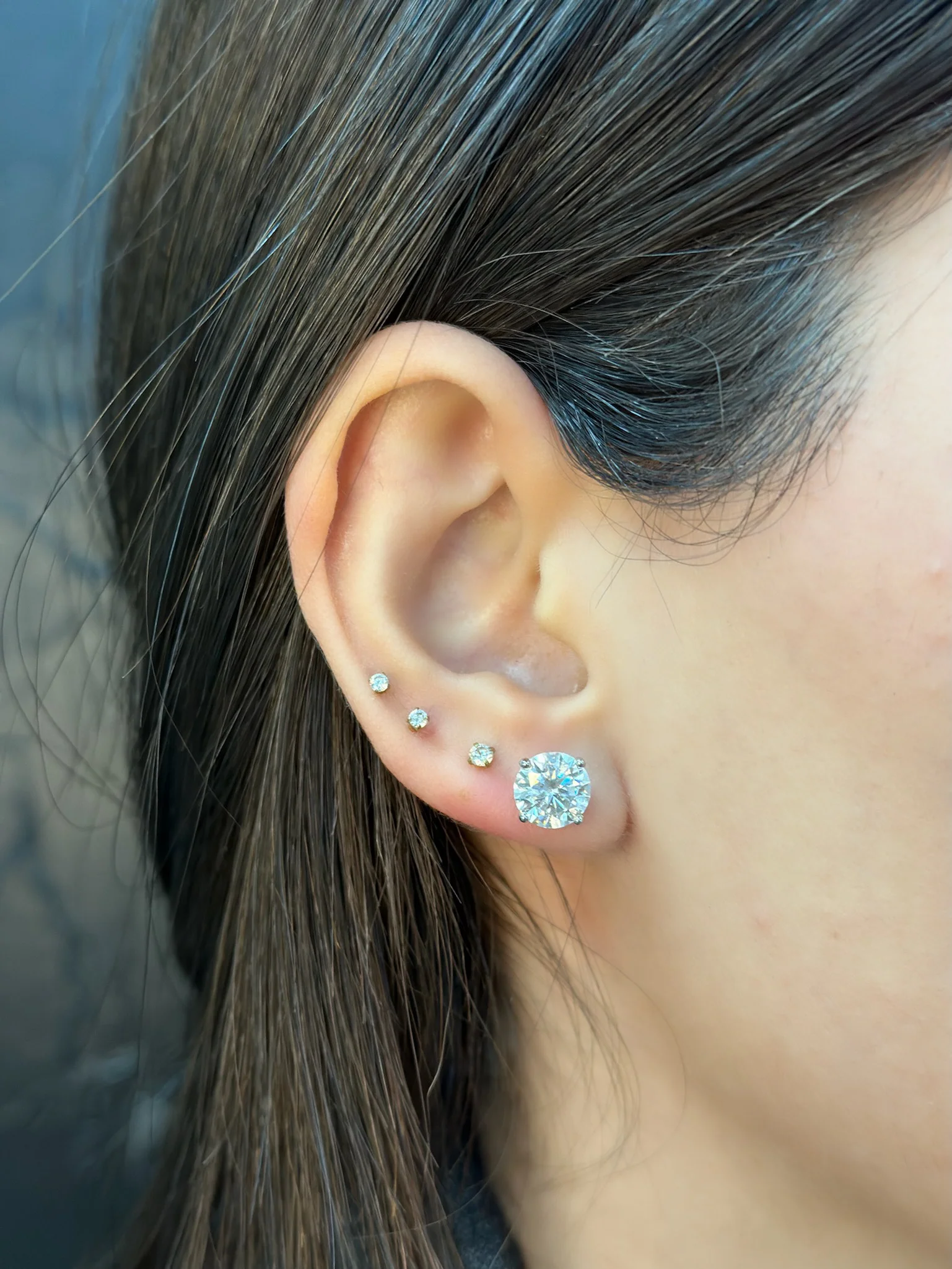 3CT Round Cut Lab-Grown Diamond Studs 14K White Gold - Image 4