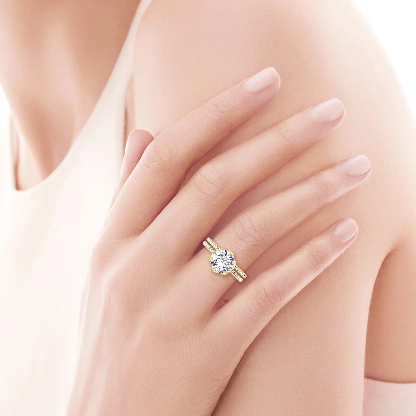 4.40CT Total Weight Round Halo Lab Grown Diamond Wedding Set - Image 5