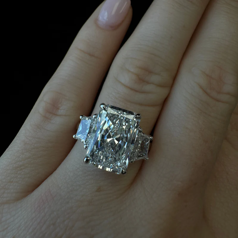 Radiant & Trapezoid Three Stone Lab-Diamond Engagement Ring - Image 6