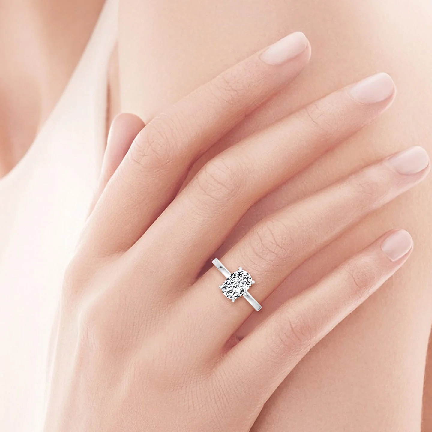 Elongated Cushion Cut Solitaire Lab Grown Diamond Engagement Ring - Image 8