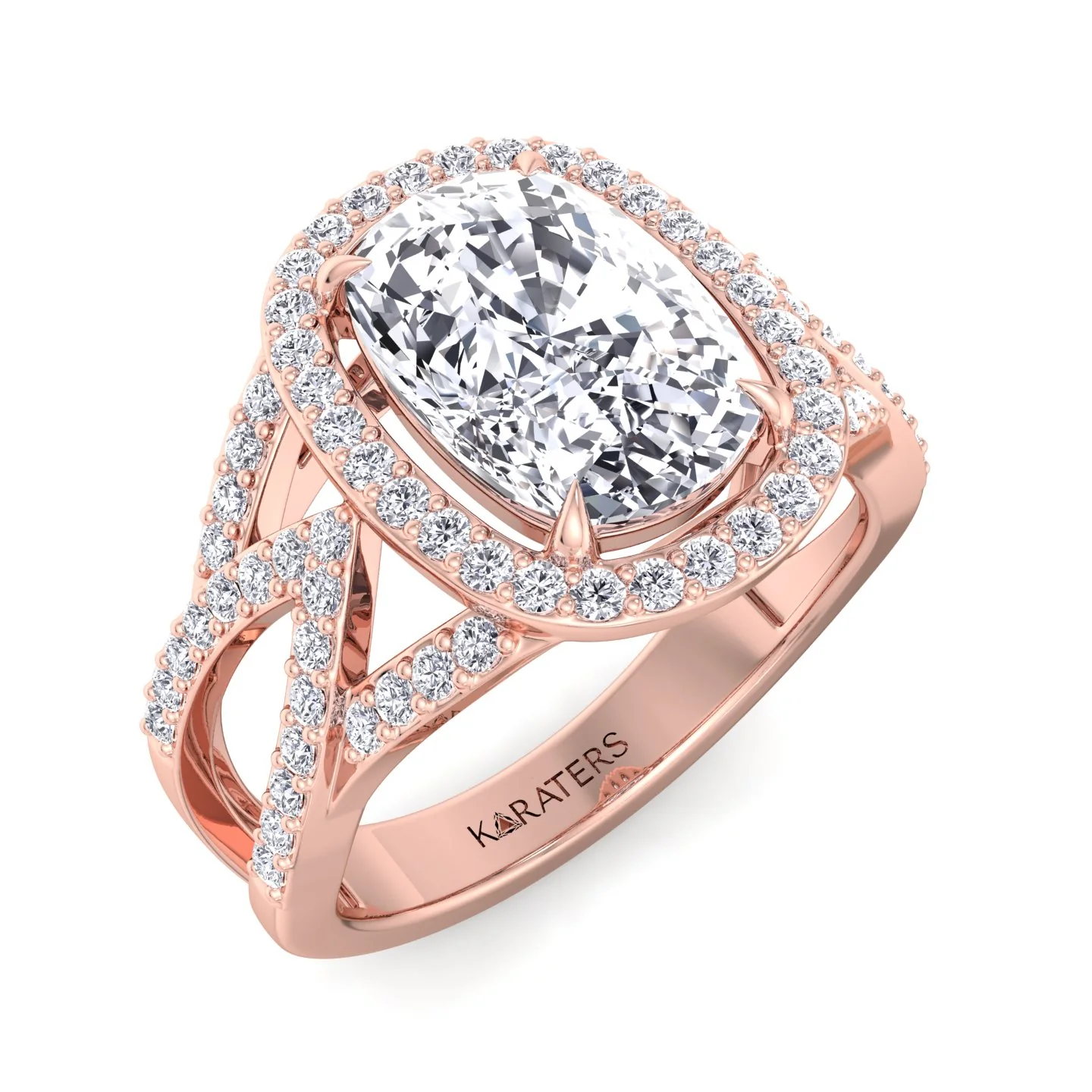 Elongated Cushion Cut Lab Grown Diamond Engagement Ring with Twist Band and Sidestones - Image 10