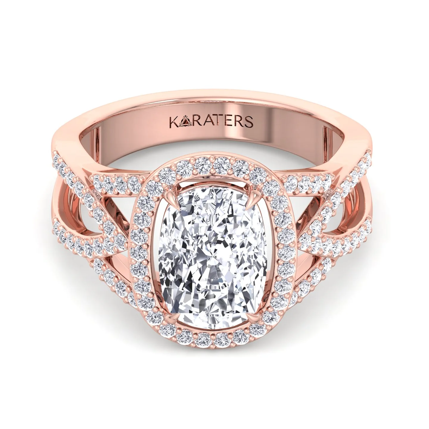 Elongated Cushion Cut Lab Grown Diamond Engagement Ring with Twist Band and Sidestones - Image 11