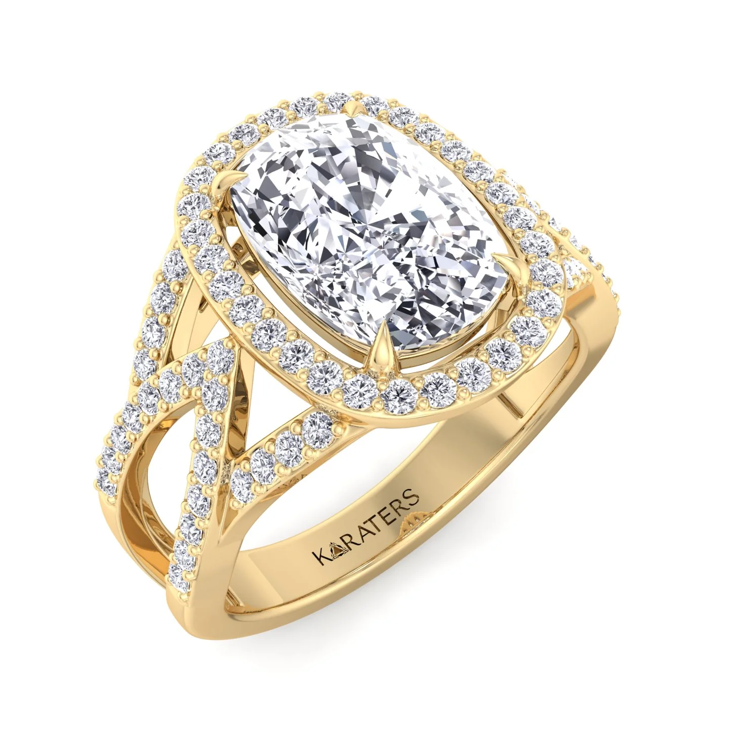 Elongated Cushion Cut Lab Grown Diamond Engagement Ring with Twist Band and Sidestones - Image 6