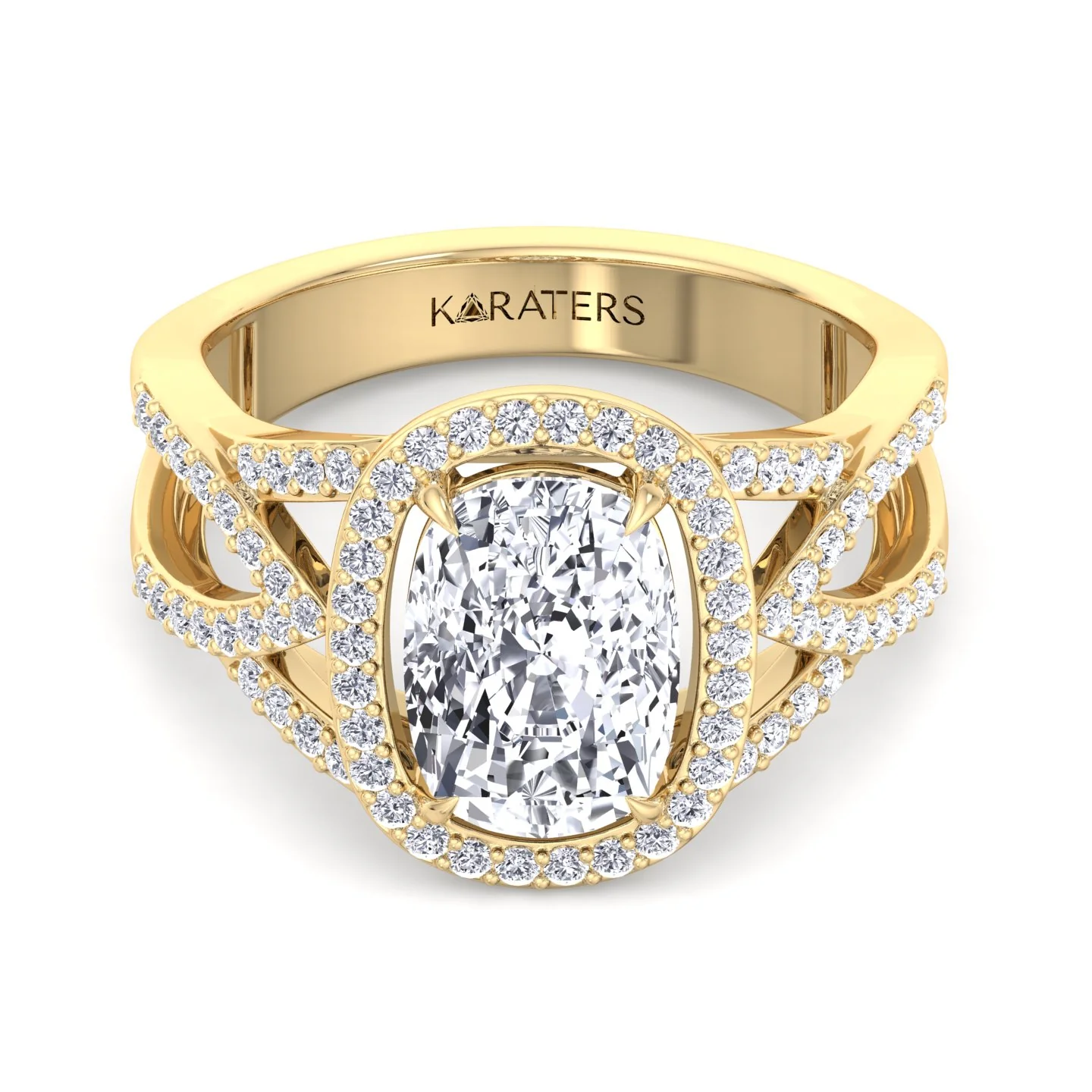 Elongated Cushion Cut Lab Grown Diamond Engagement Ring with Twist Band and Sidestones - Image 7