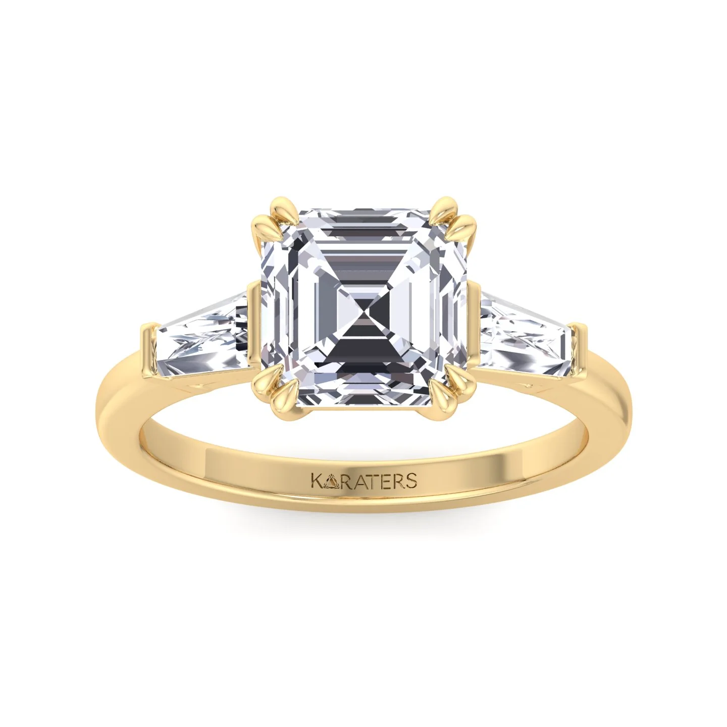Asscher Cut Lab Diamond Engagement Ring with Tapered Baguettes SideStones - Image 6