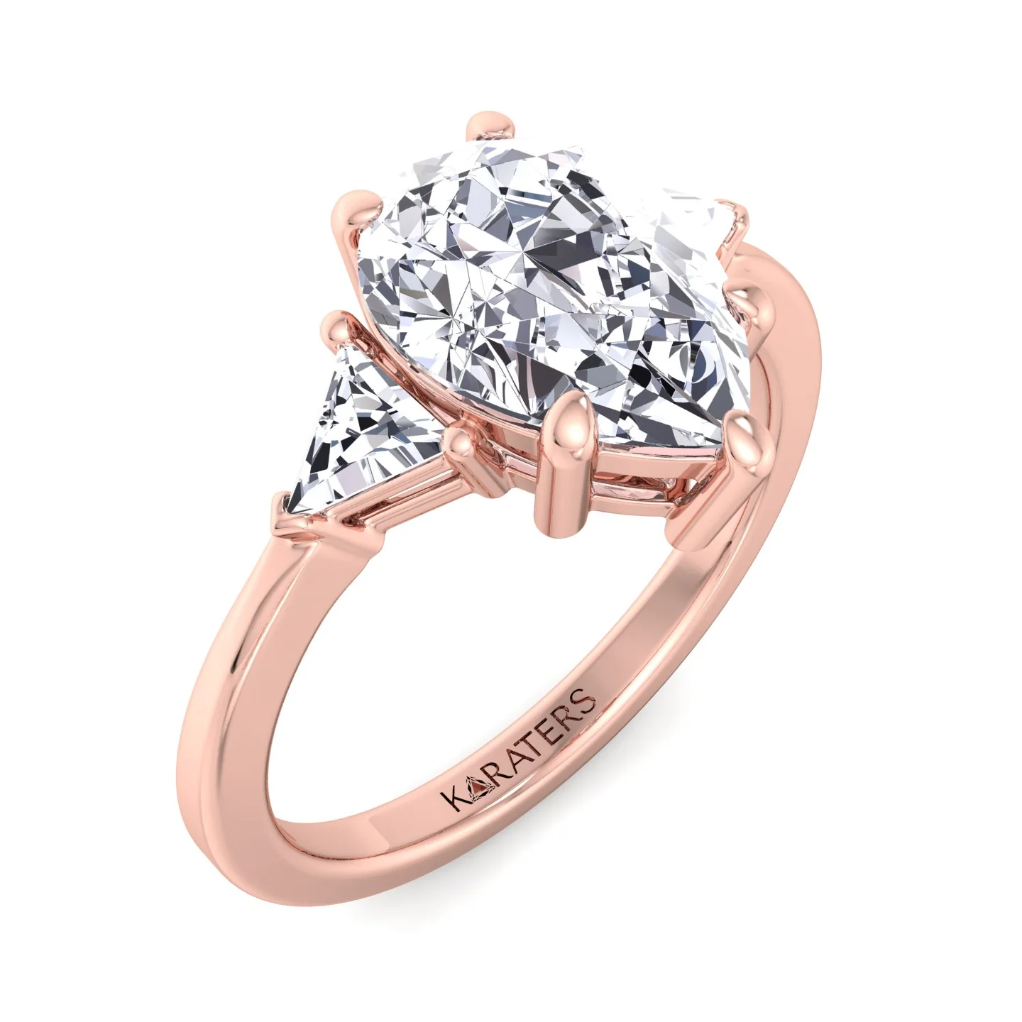 Pear Shape Lab Grown Diamond Engagement Ring with Trillion Side Stones - Image 10