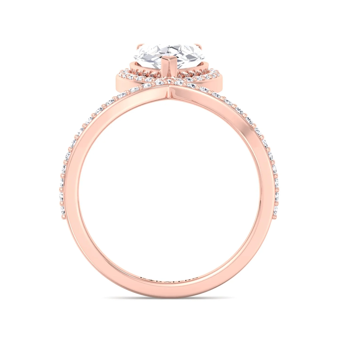 Pear Shaped Cut Lab Grown Diamond Engagement Ring With Halo and Twisted Pave Band - Image 10