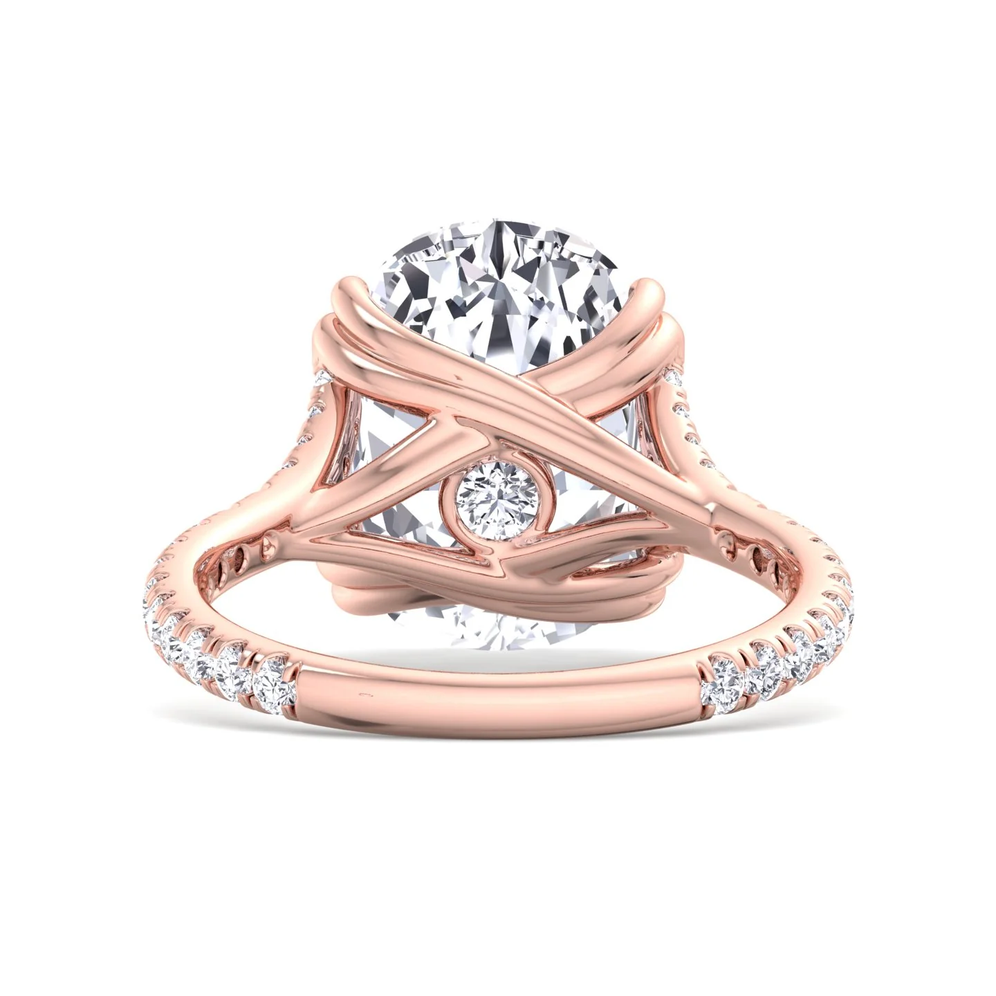 Elongated Cushion Shape Lab Grown Diamond Engagement Ring with Double Claw and Pave Band - Image 14
