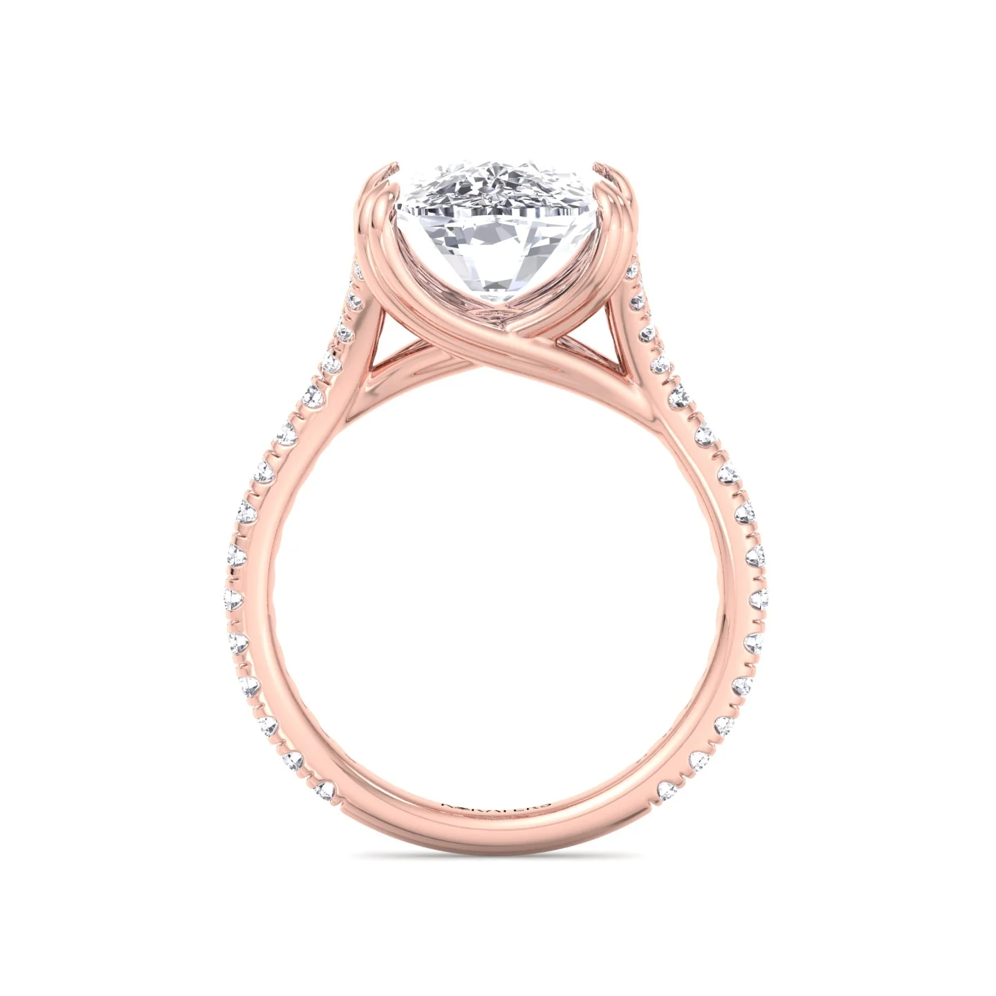 Elongated Cushion Shape Lab Grown Diamond Engagement Ring with Double Claw and Pave Band - Image 17