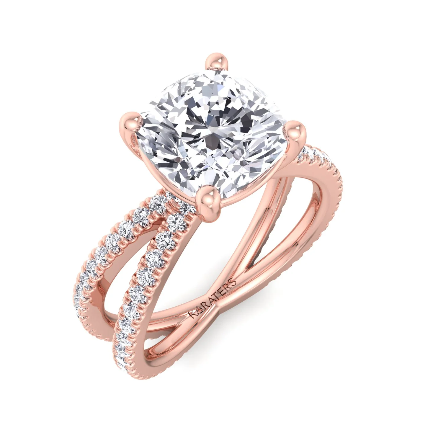 Cushion Cut Lab Grown Diamond Engagement Ring with Double BAND SideStones - Image 11
