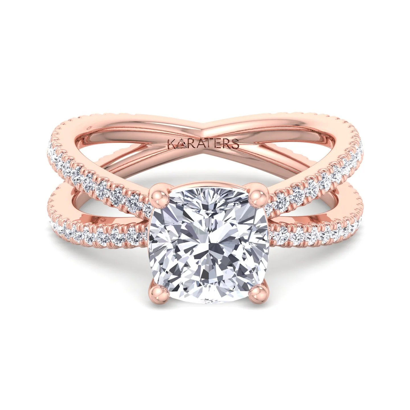 Cushion Cut Lab Grown Diamond Engagement Ring with Double BAND SideStones - Image 9