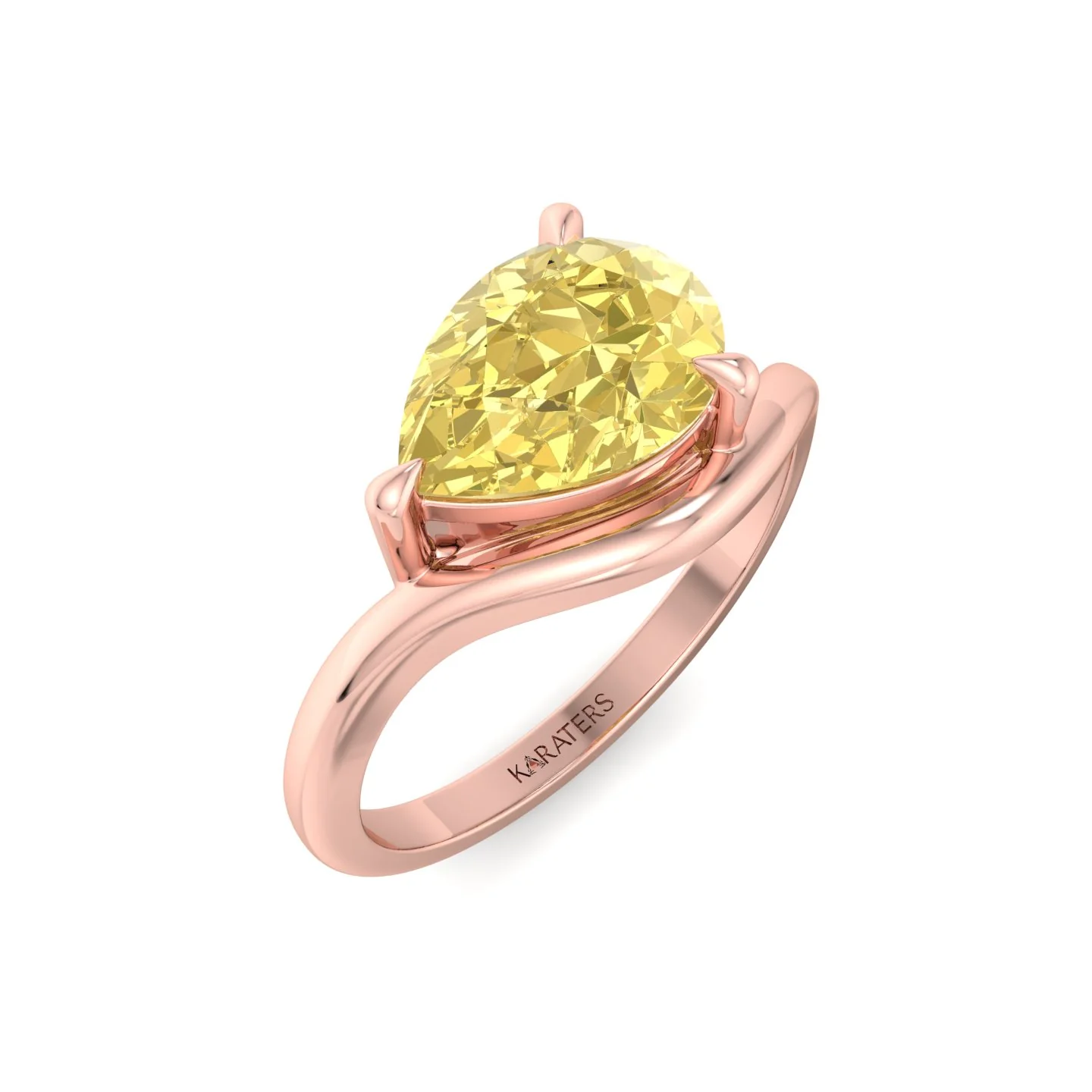 East West Pear Fancy Yellow Shape Lab Grown Diamond Curved Engagement Ring - Image 15