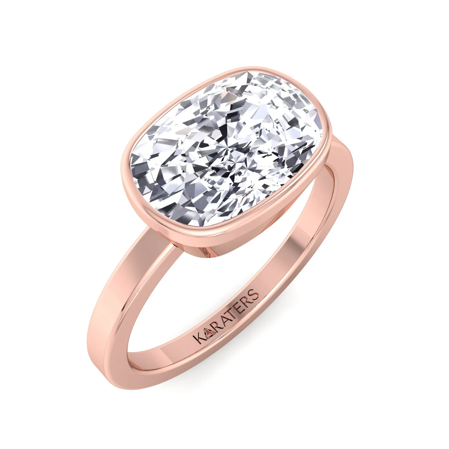 Elongated Cushion Cut East West Lab Grown Diamond Bezel Engagement Ring - Image 12