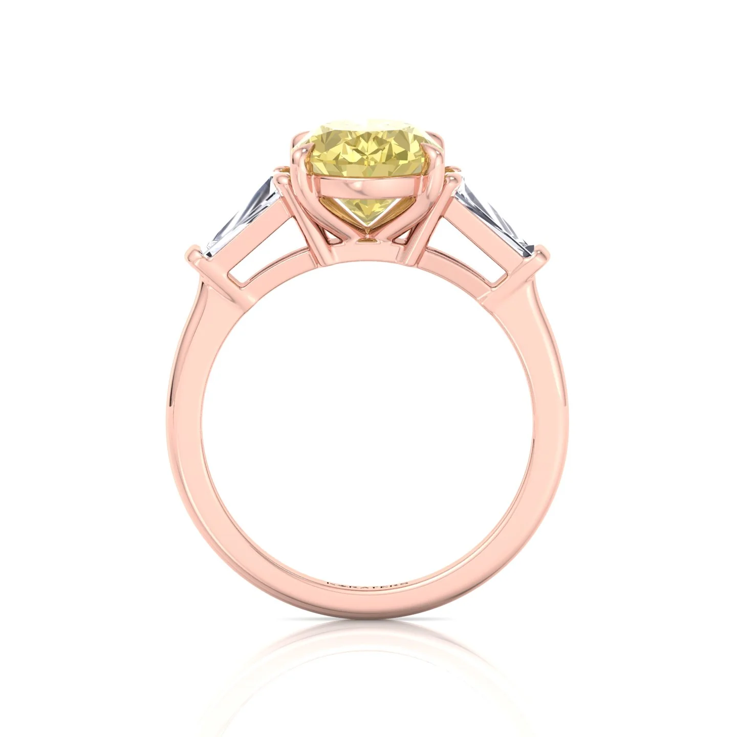 Fancy Yellow Oval Shape Lab Grown Diamond Engagement Ring with Tapered Baguette Sidestones - Image 14