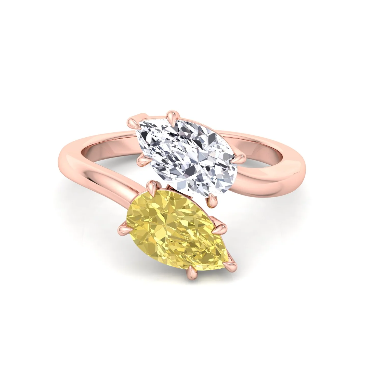 Fancy Yellow Pear Shape Lab Grown Diamond Bypass Two Stone Engagement Ring - Image 16