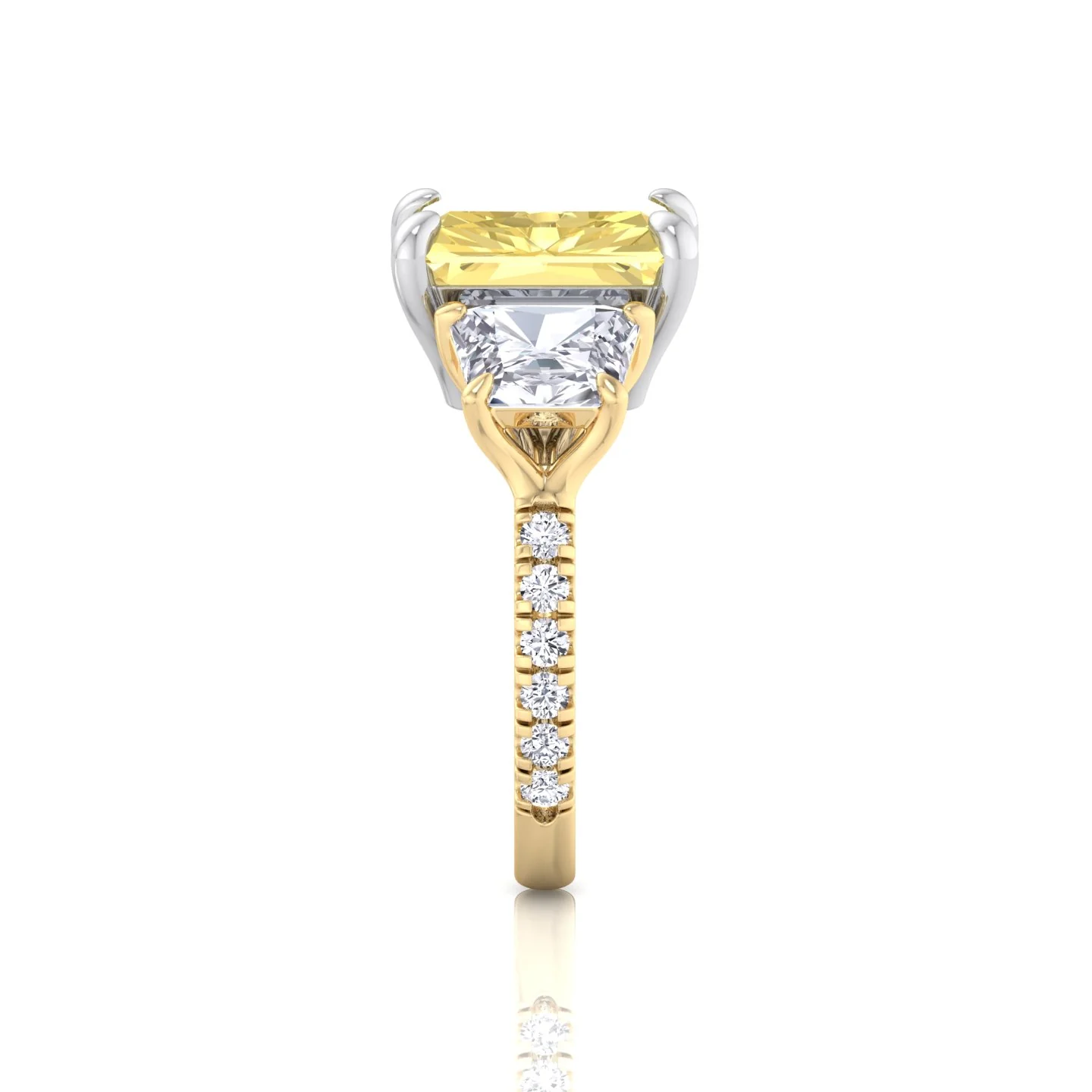 Fancy Yellow Radiant Cut Lab-Grown Diamond Engagement Ring with Pave Sidestones - Image 13