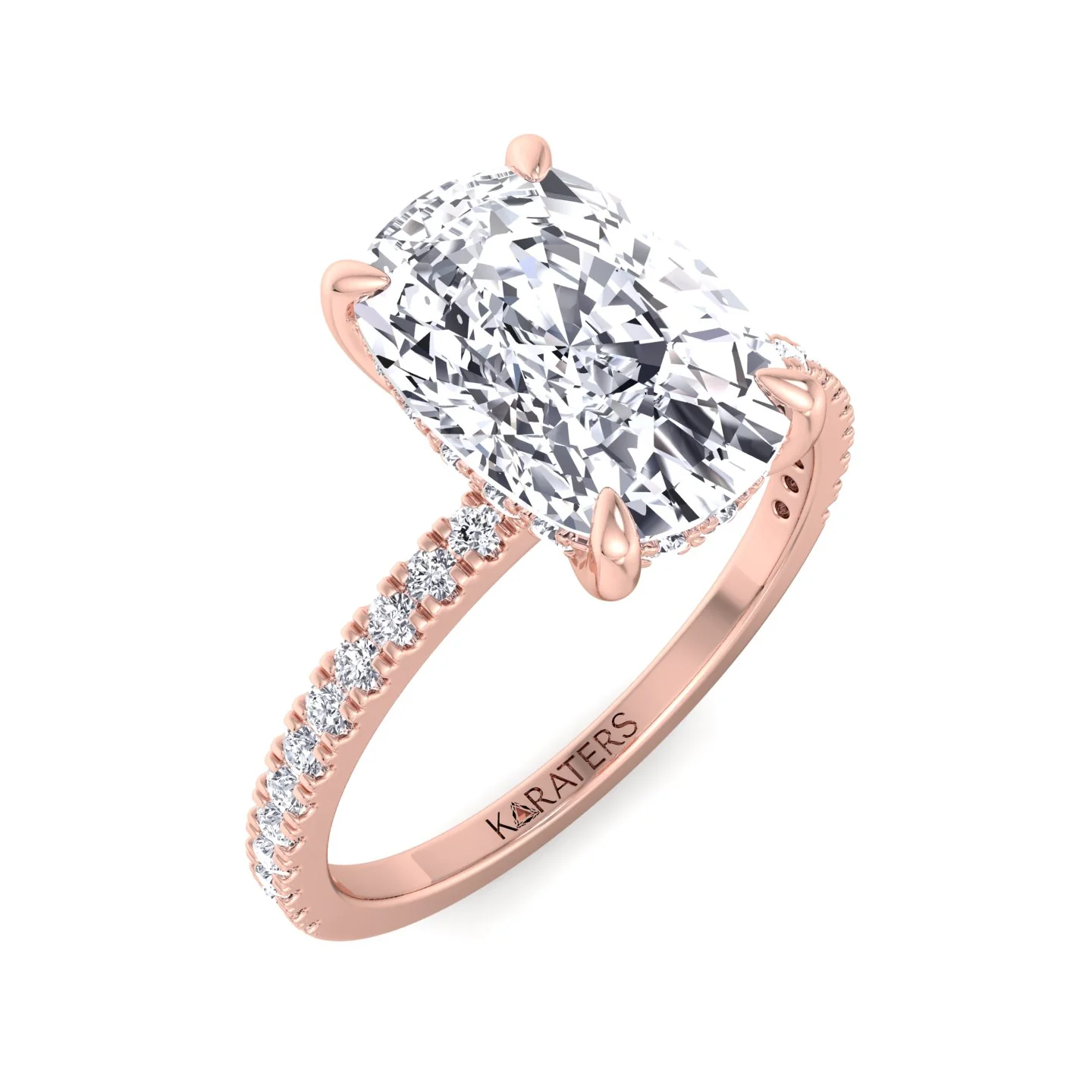 Elongated Cushion Cut Lab Grown Diamond Engagement Ring with Sidestones and Hidden Halo - Image 11