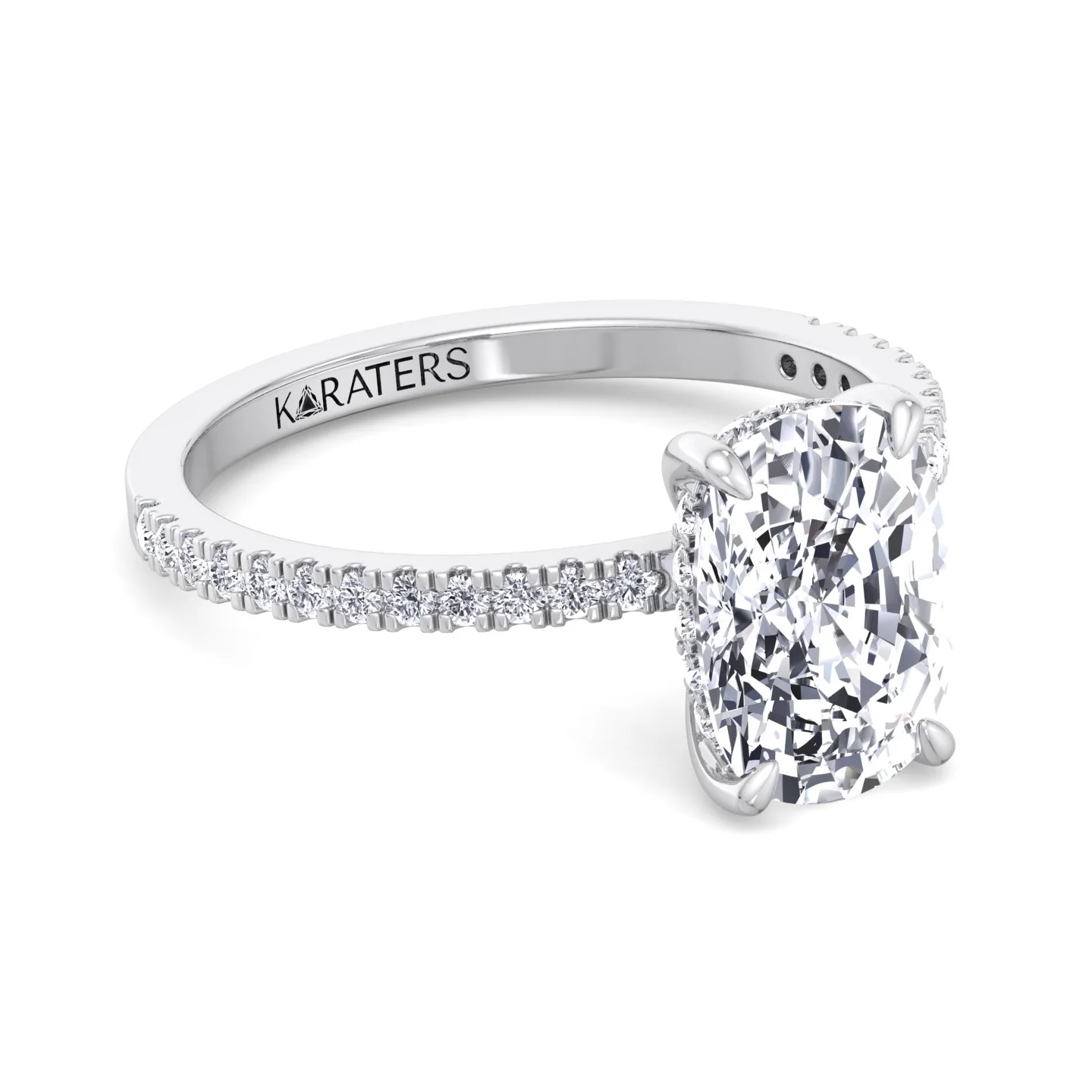 Elongated Cushion Cut Lab Grown Diamond Engagement Ring with Sidestones and Hidden Halo - Image 6