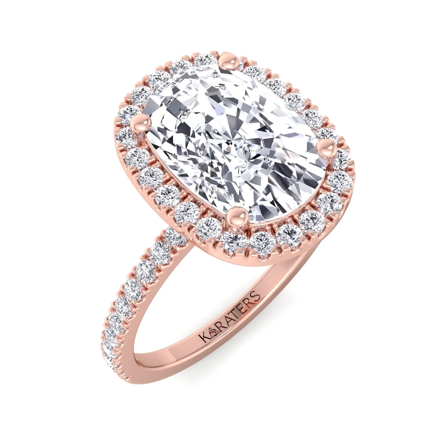 Elongated Cushion Cut Halo Lab Grown Diamond Engagement Ring with Side Stones - Image 9