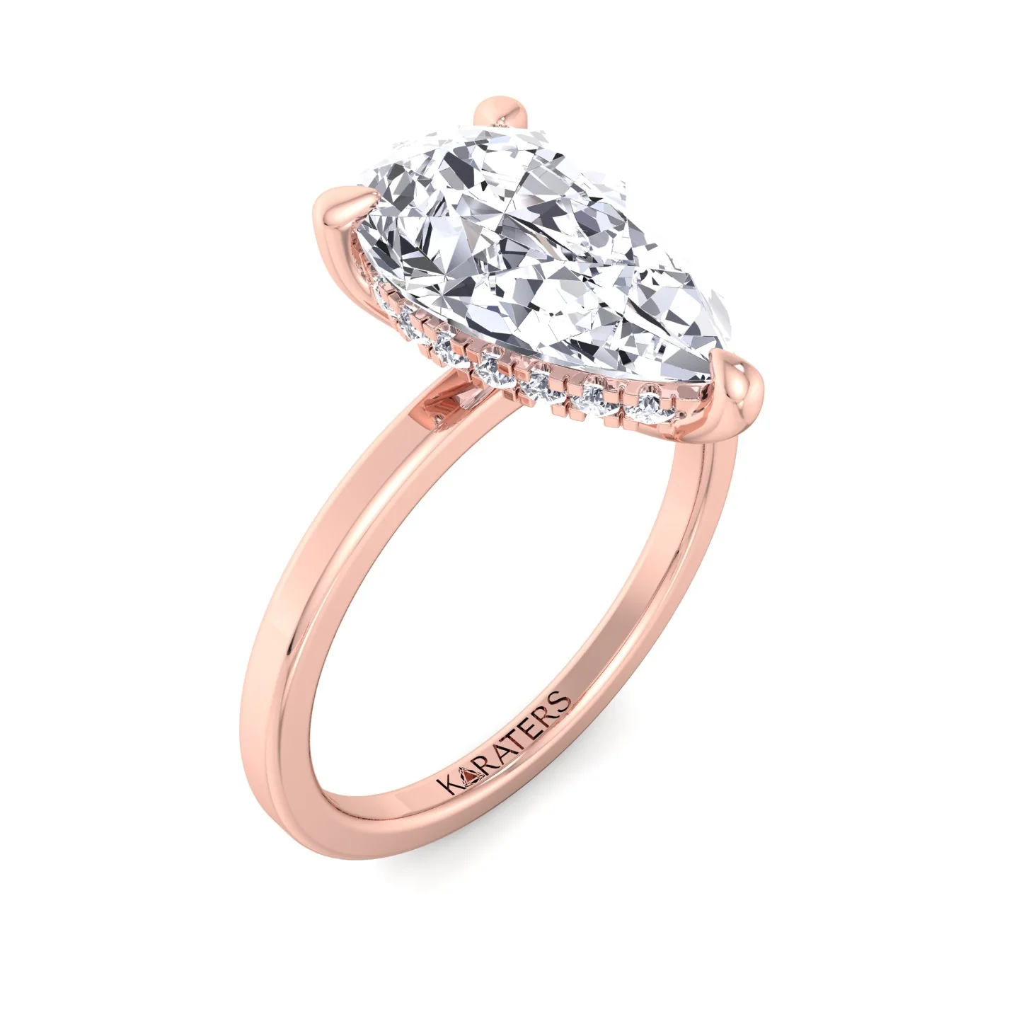 Pear-Shape Solitaire Lab Grown Diamond Engagement Ring With Hidden Halo - Image 8