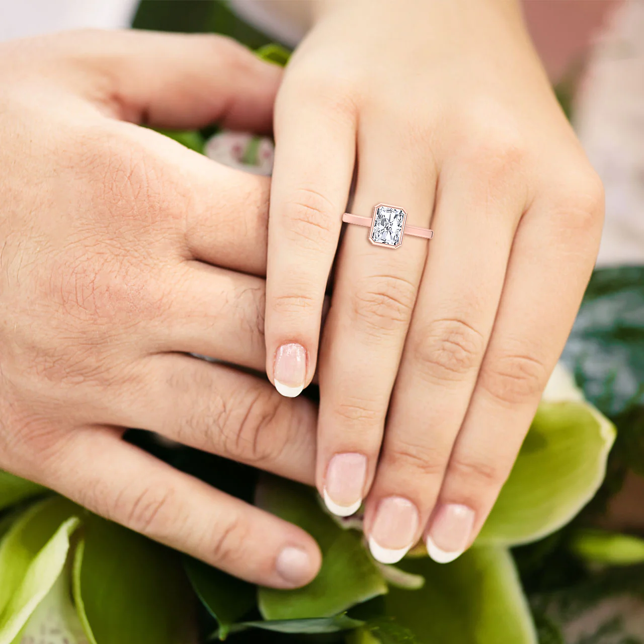 Radiant Cut Solitaire Lab Grown Diamond Engagement Ring Bezel Set - Image 12