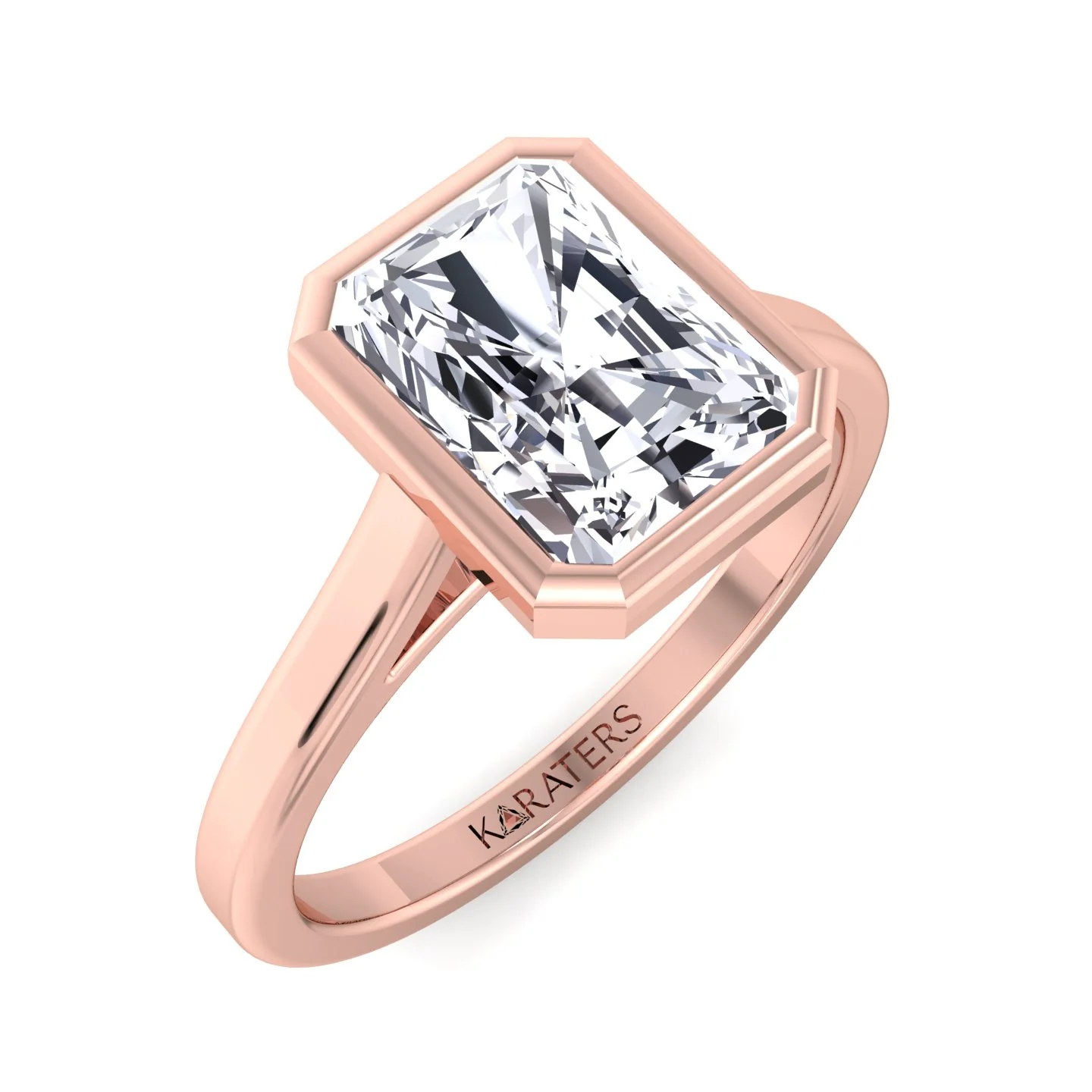 Radiant Cut Solitaire Lab Grown Diamond Engagement Ring Bezel Set - Image 9