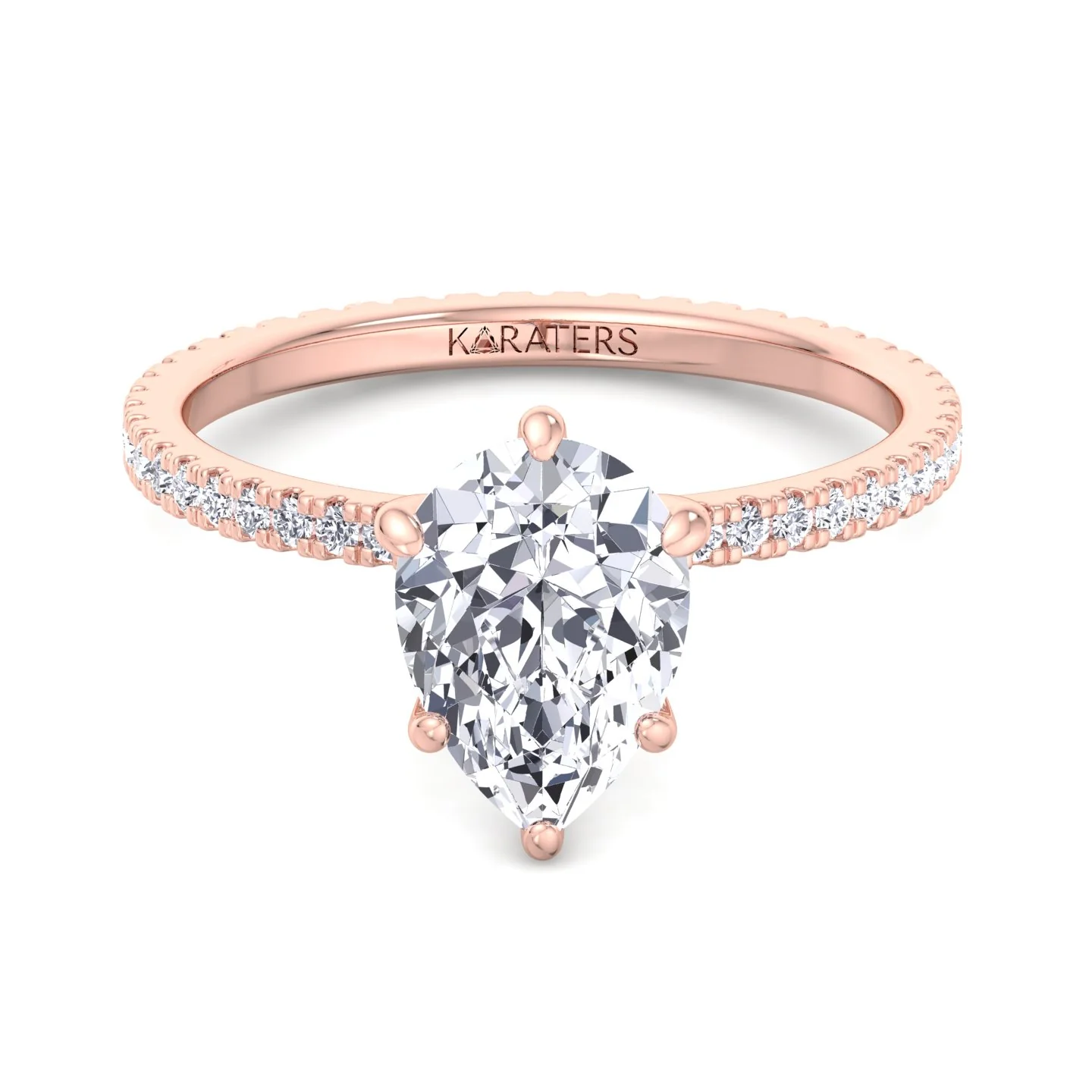 Pear Shape Lab Grown Diamond Engagement Ring with Round Side Stones - Image 10