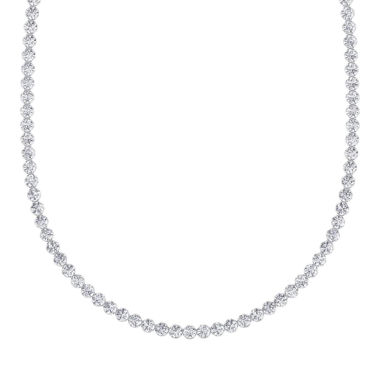 Illusion Set Round Shape Lab Grown Diamond Tennis Necklace 18K Solid Gold - Image 4