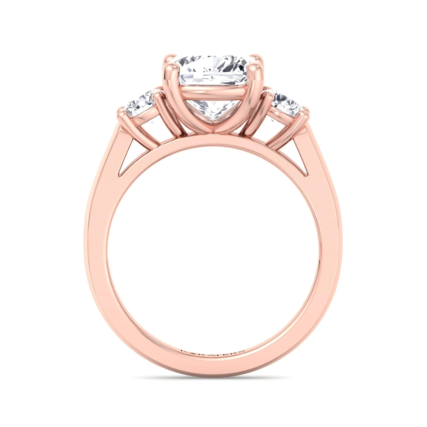 Cushion Cut Solitaire Lab Grown Diamond Engagement Ring With Round SideStones - Image 11