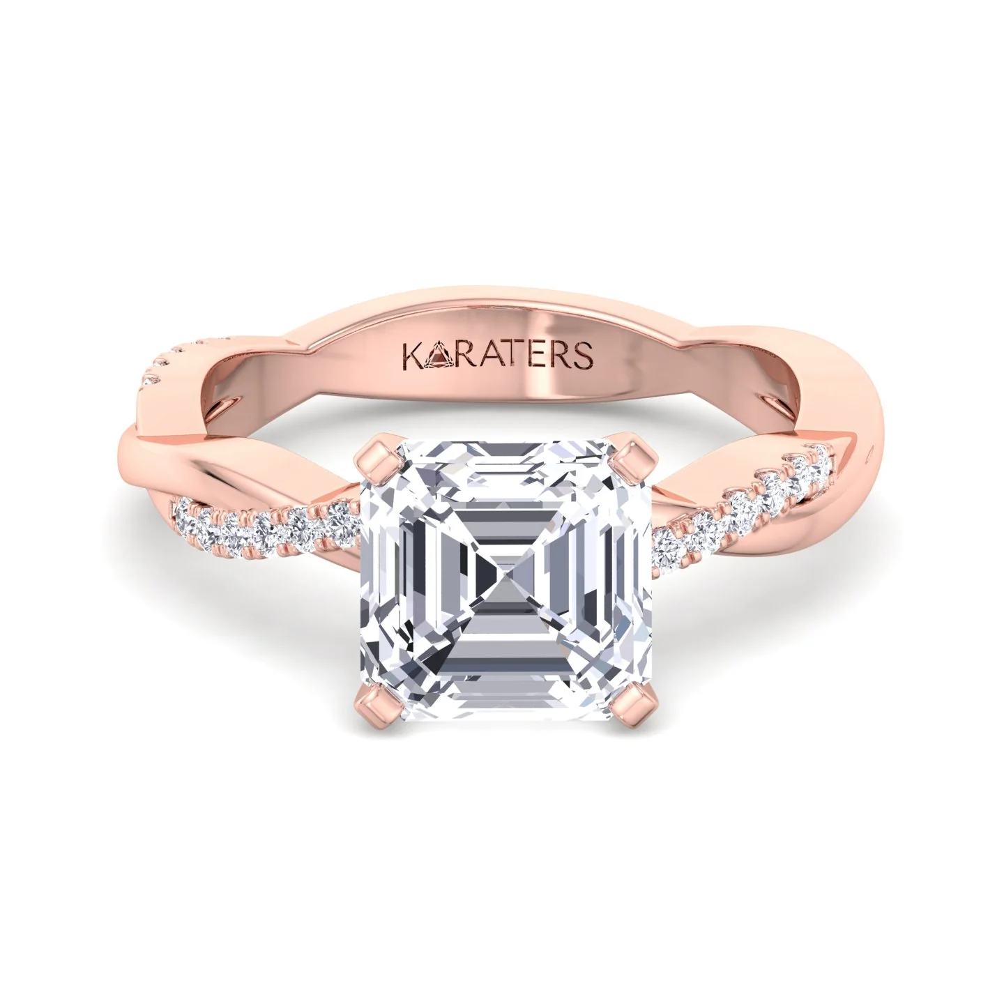 Asscher Cut Lab Grown Diamond Engagement Ring with Twist SideStone Band - Image 11