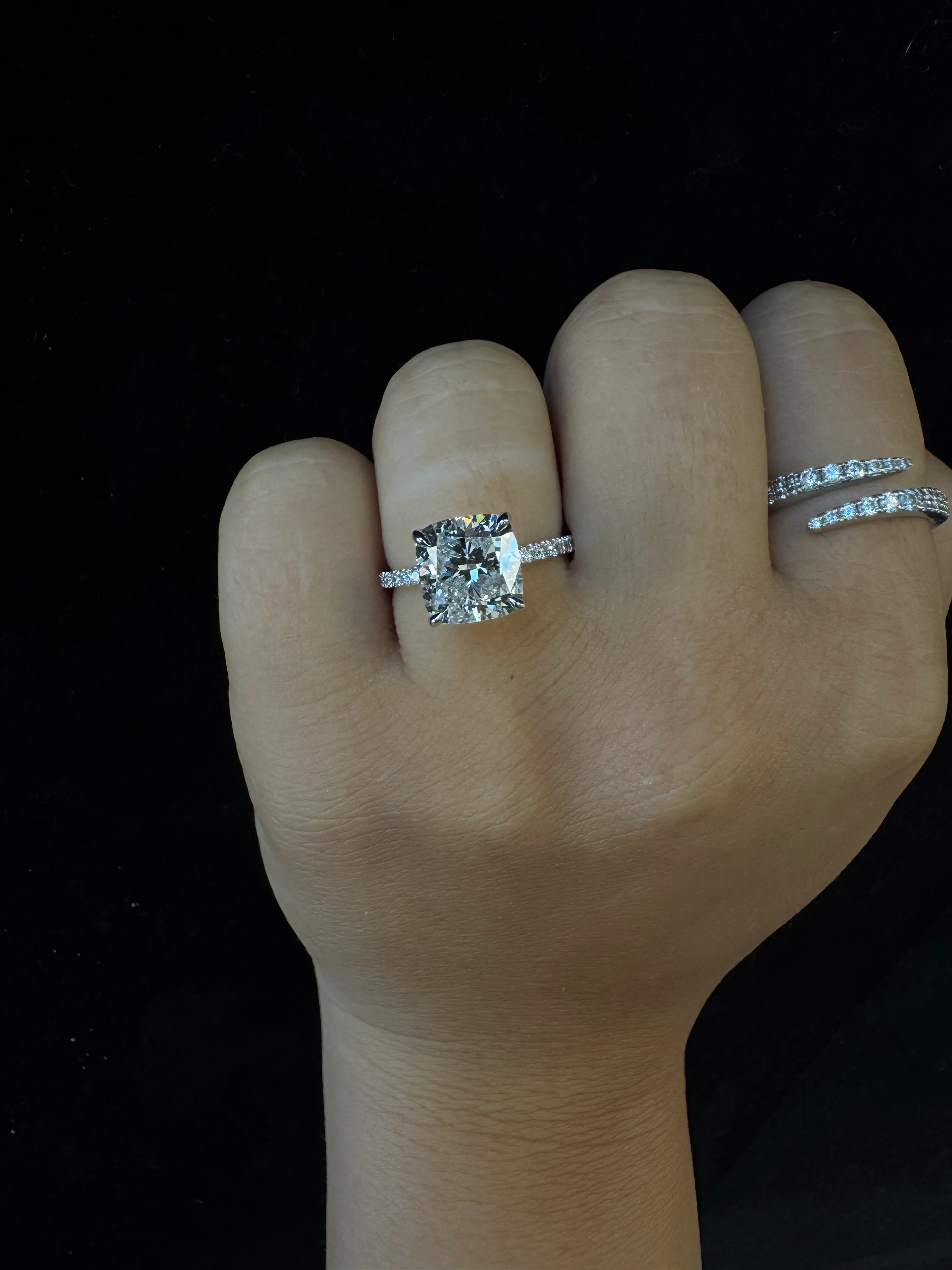 Cushion Cut Lab Grown Diamond Engagement Ring with SideStones - Image 14