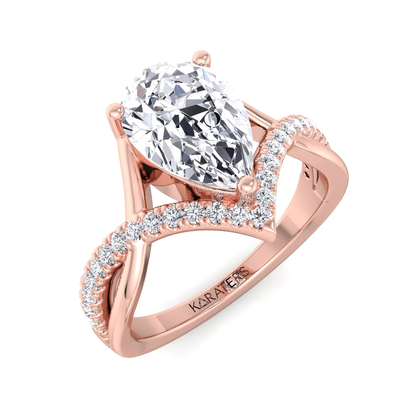 Pear Shaped Cut Lab Grown Diamond Engagement Ring with Twisted Pave Band - Image 10
