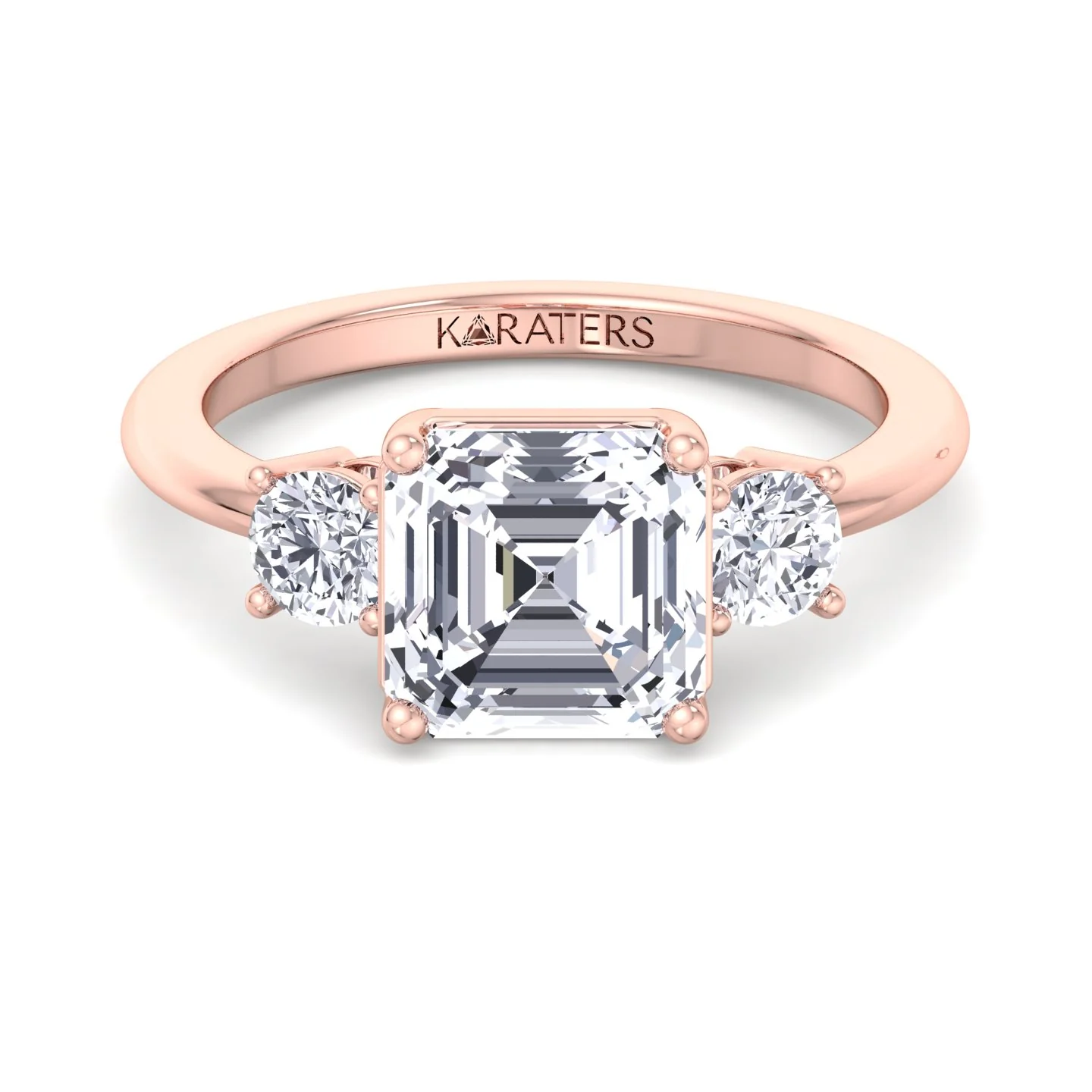 Asscher Cut Solitaire Lab Grown Diamond Engagement Ring with Round SideStones - Image 11