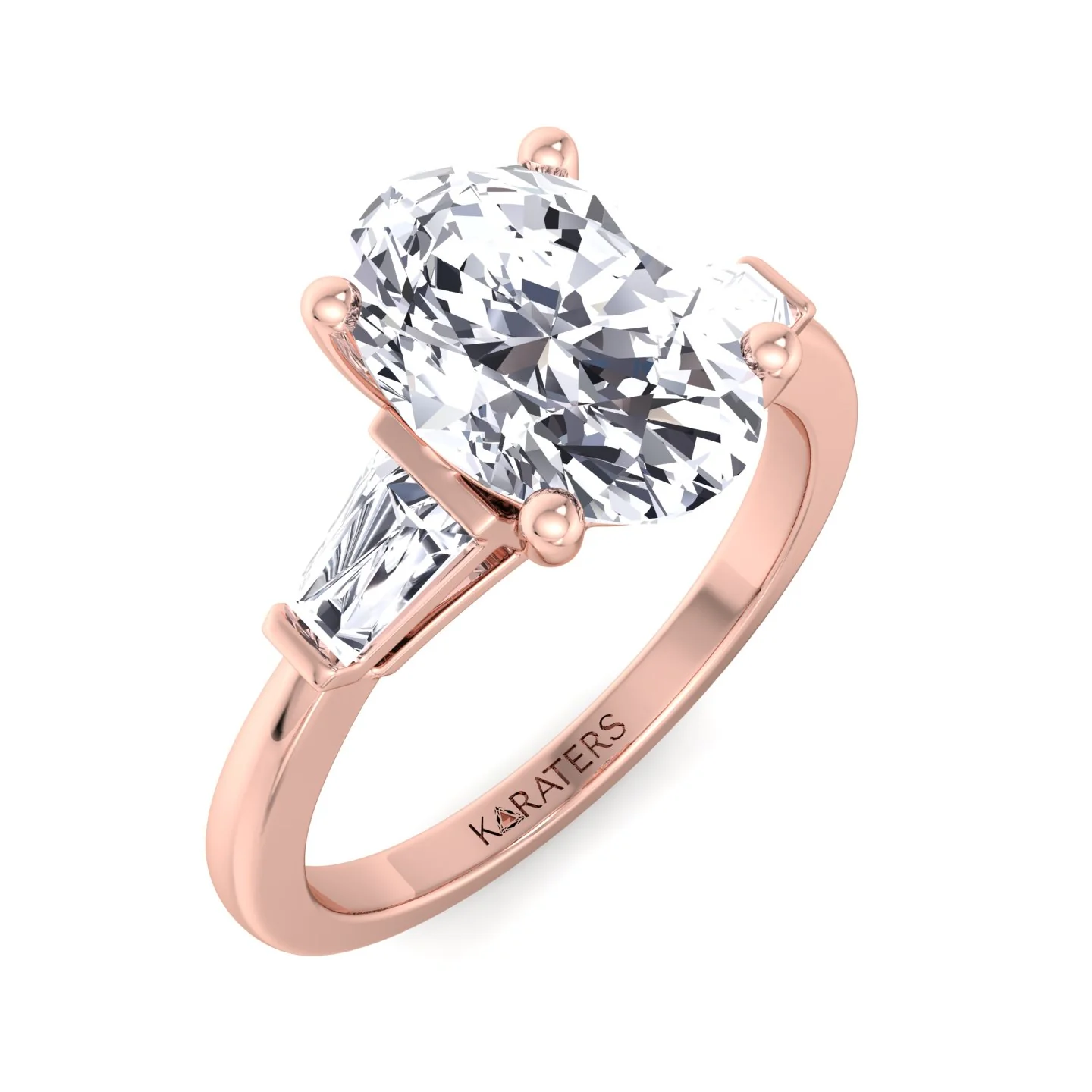 Oval Cut Lab Grown Diamond Engagement Ring with Tapered Baguette Side Stones - Image 7