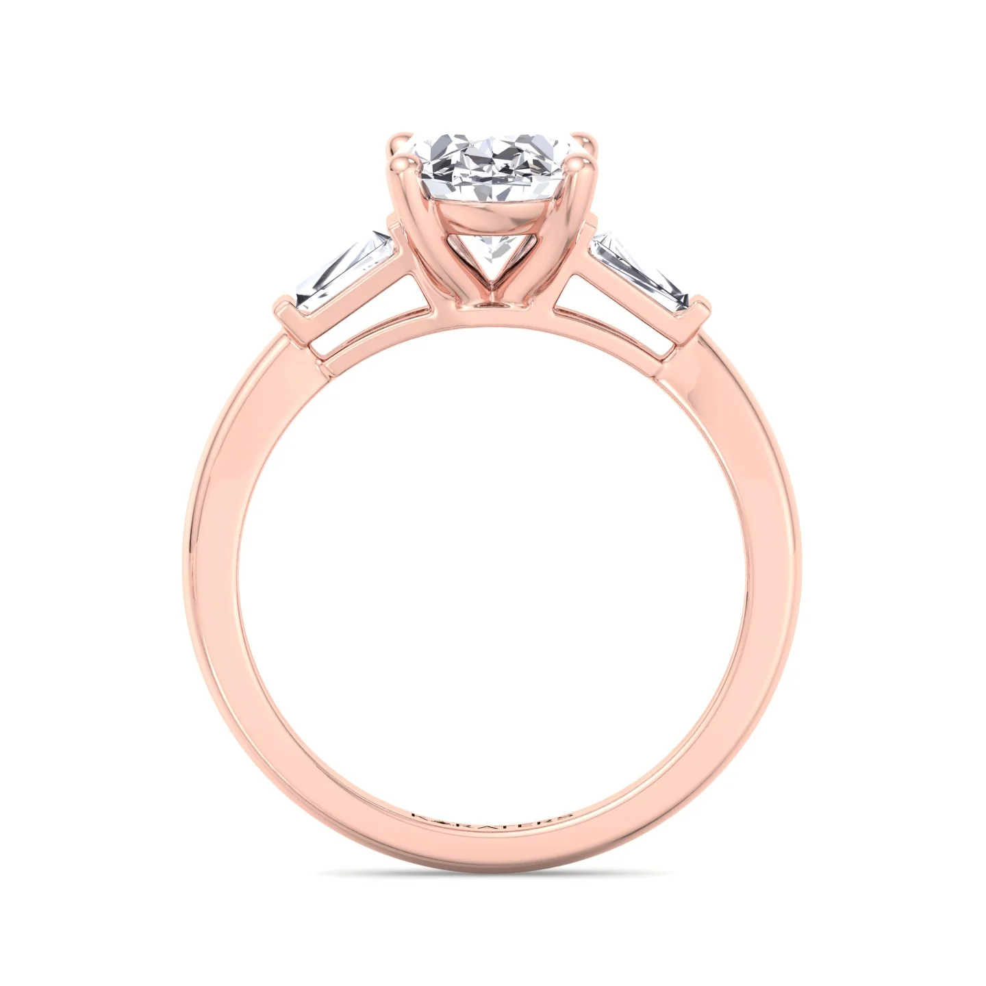 Oval Cut Lab Grown Diamond Engagement Ring with Tapered Baguette Side Stones - Image 9