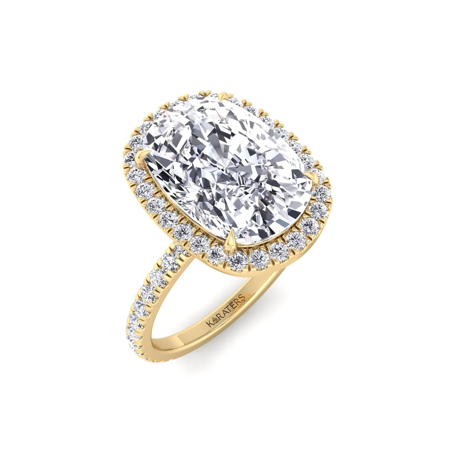 Elongated Cushion Shape Lab Grown Diamond Halo Engagement Ring with Round Sidestones - Image 13