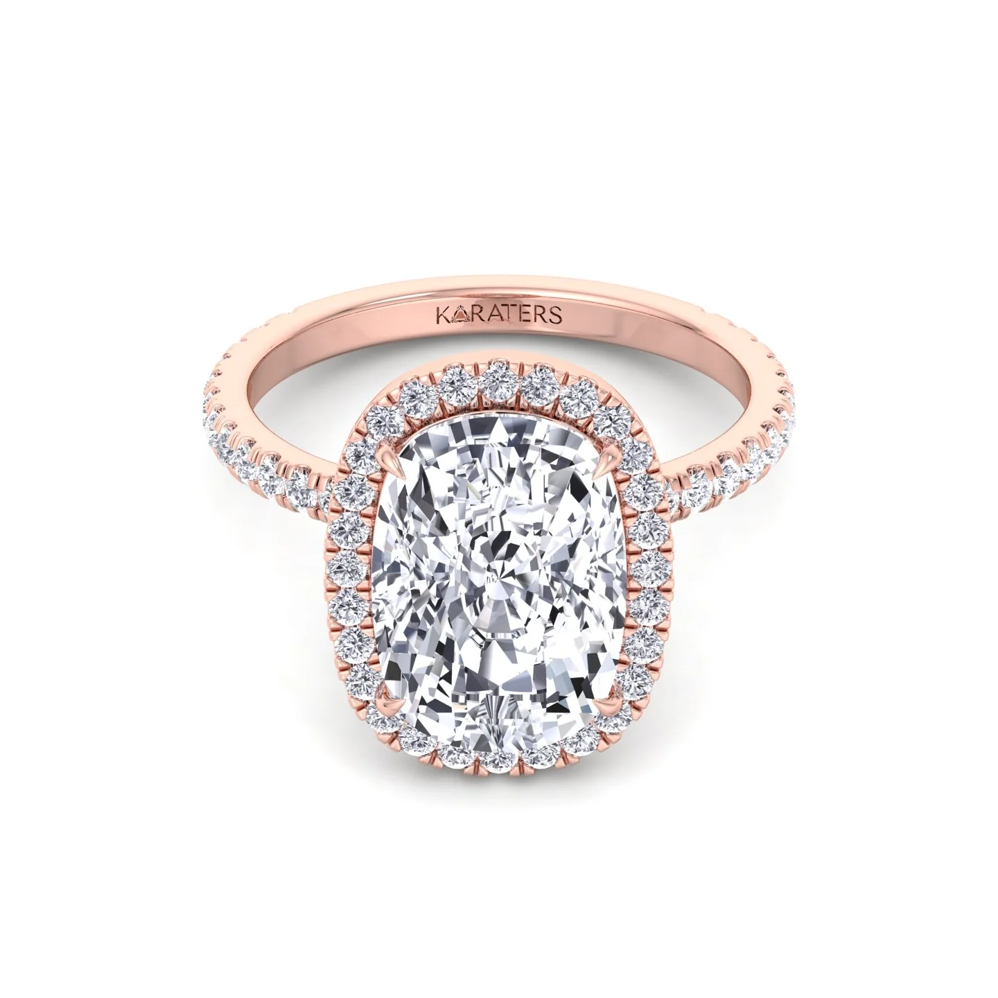 Elongated Cushion Shape Lab Grown Diamond Halo Engagement Ring with Round Sidestones - Image 20