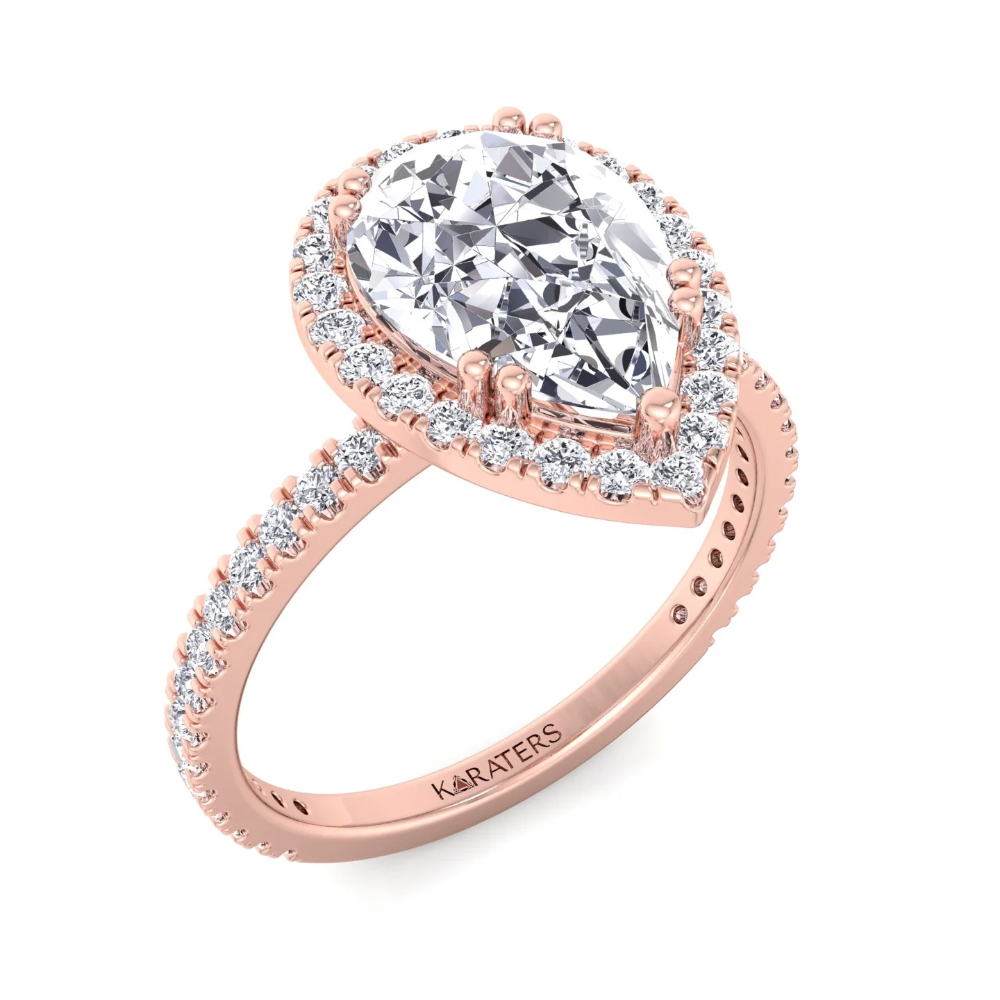 Pear Shaped Lab Grown Diamond Solitaire Engagement Ring with Halo & SideStones - Image 13