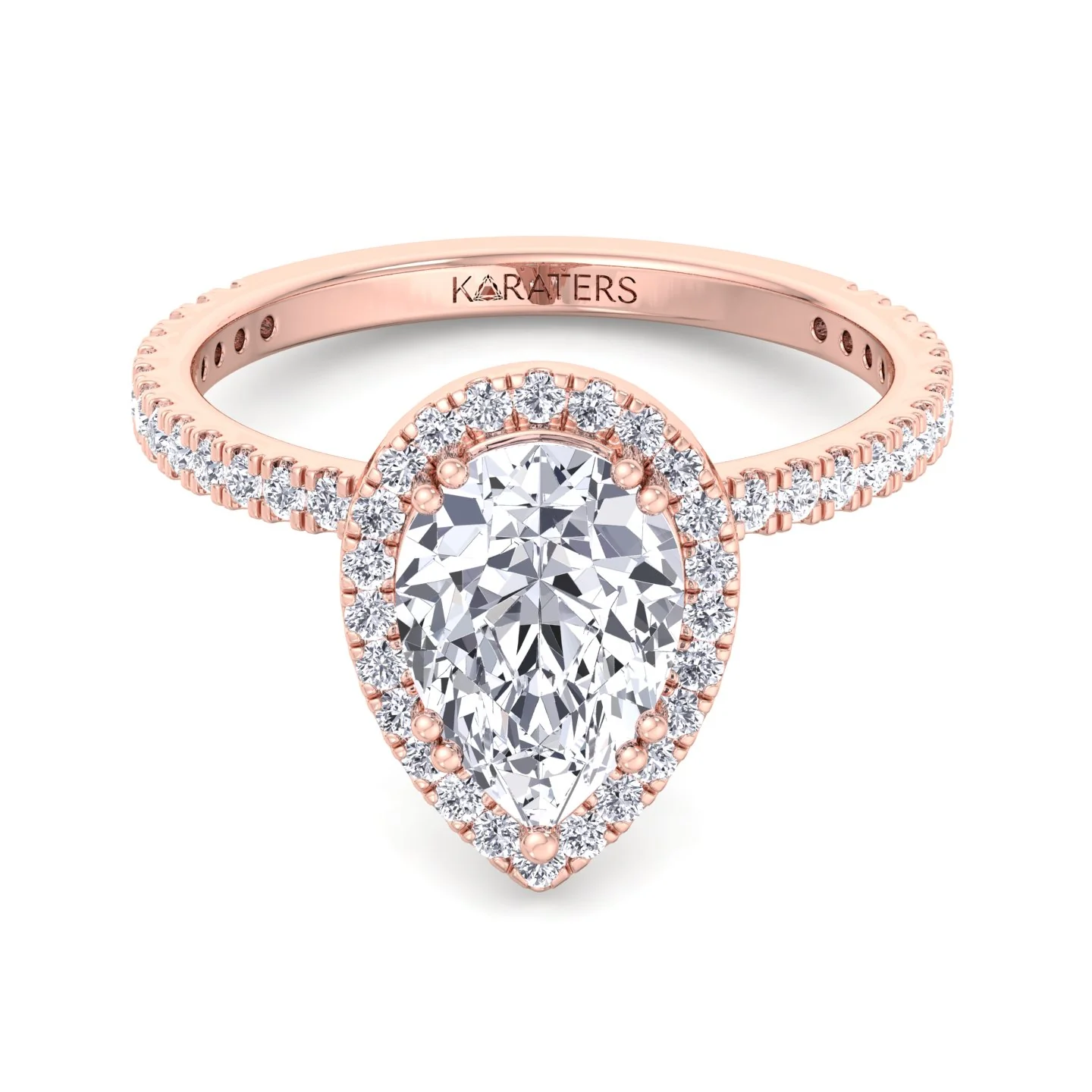 Pear Shaped Lab Grown Diamond Solitaire Engagement Ring with Halo & SideStones - Image 14