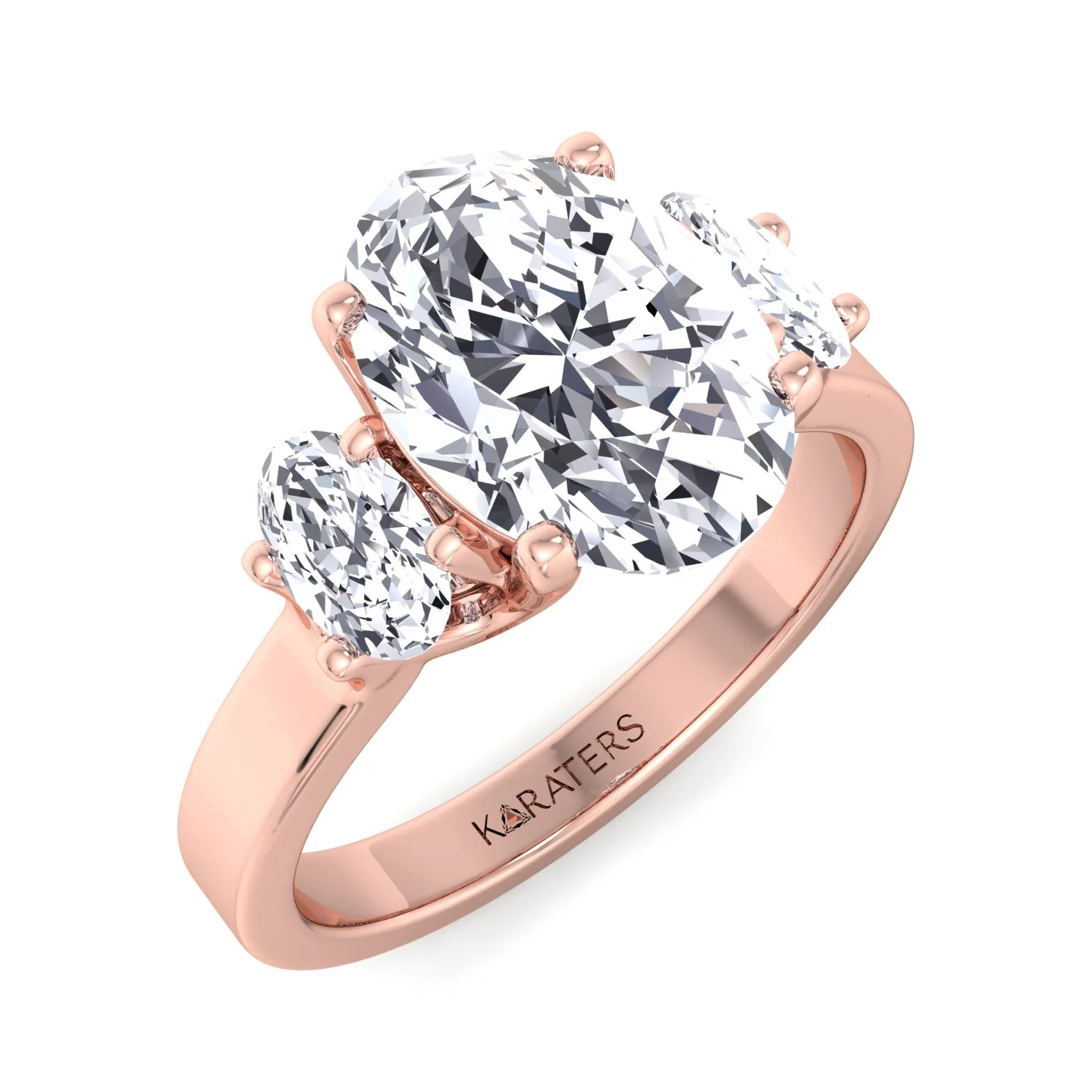 Oval Cut Lab Grown Diamond Engagement Ring with Oval Side Stones - Image 4