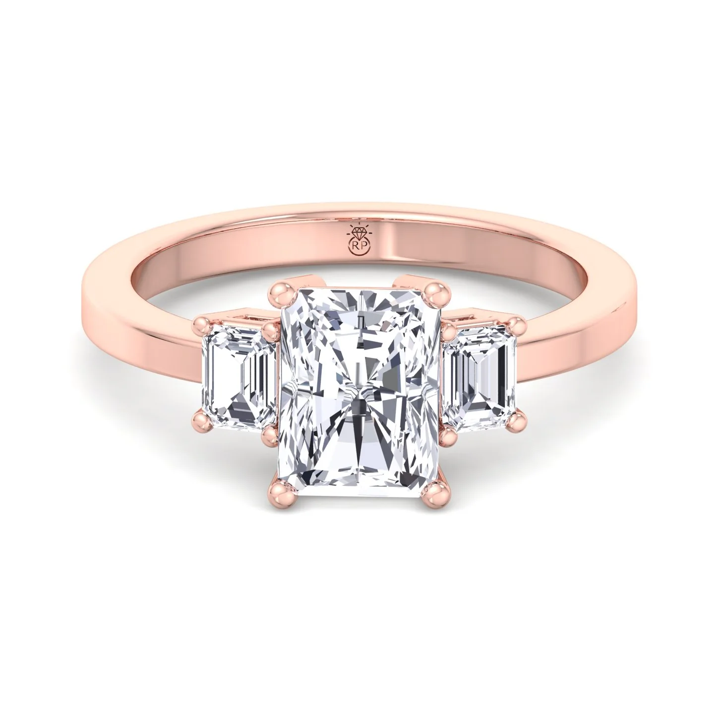 Radiant Cut Lab Grown Diamond Engagement Ring with Emerald Sidestones - Image 12