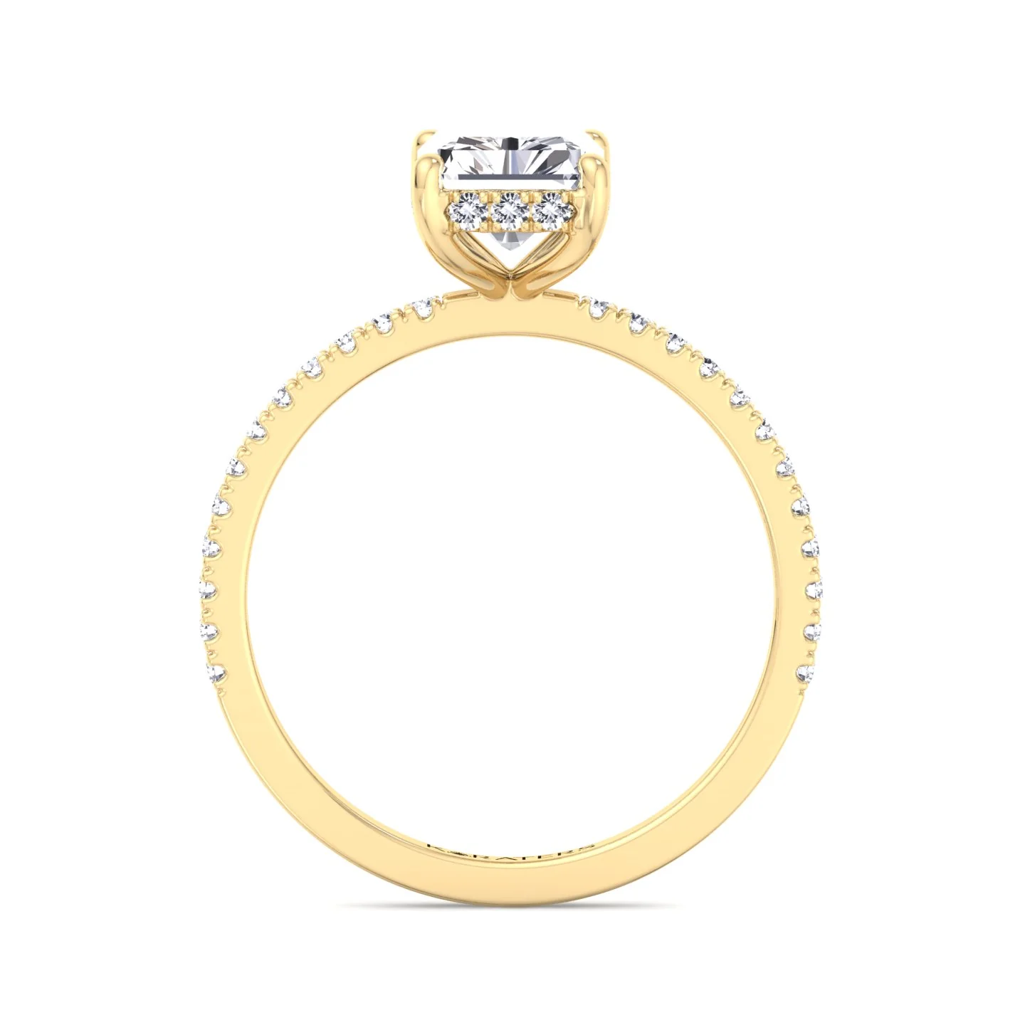 Radiant Cut Lab Grown Diamond Hidden Halo Engagement Ring with Pave Band - Image 11