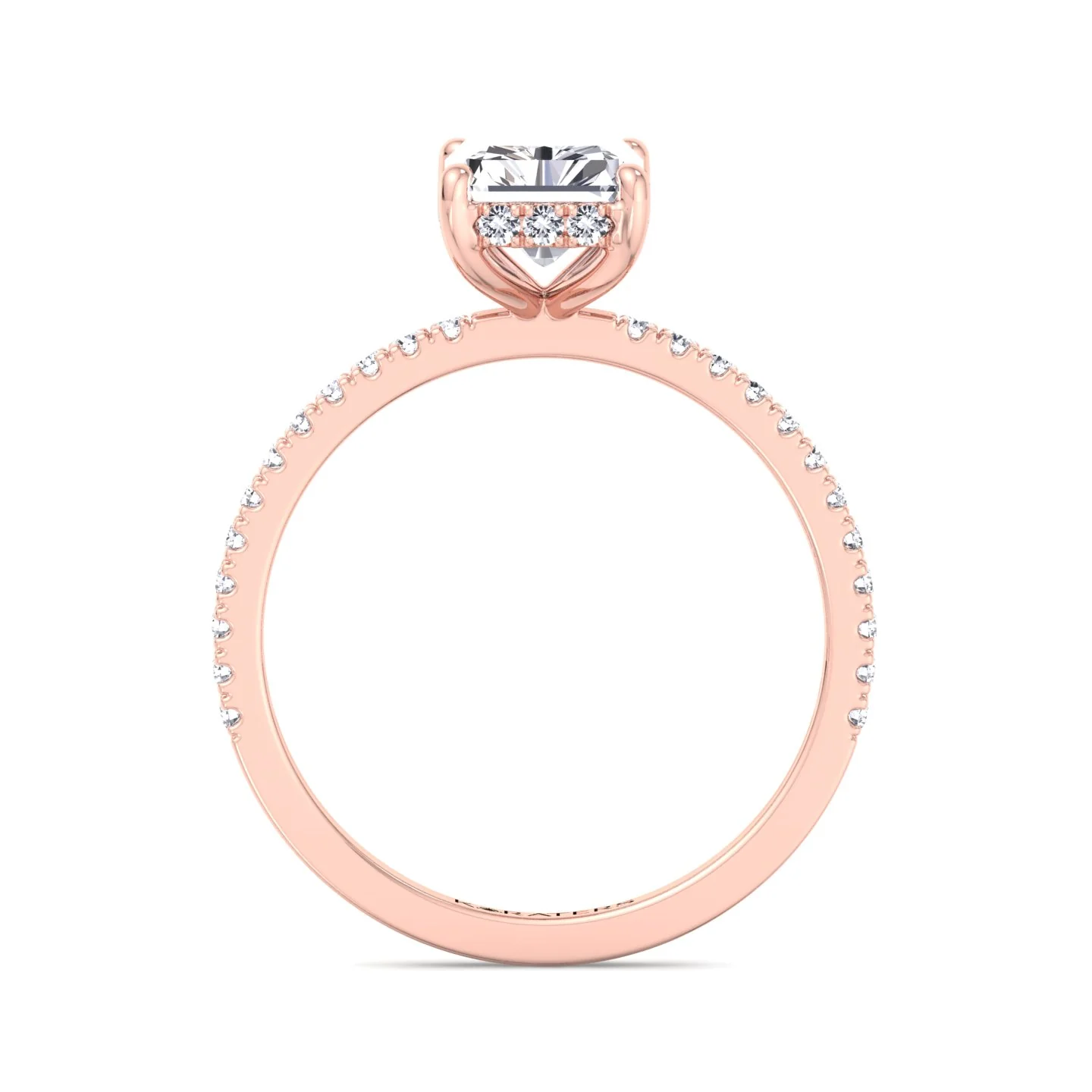 Radiant Cut Lab Grown Diamond Hidden Halo Engagement Ring with Pave Band - Image 15